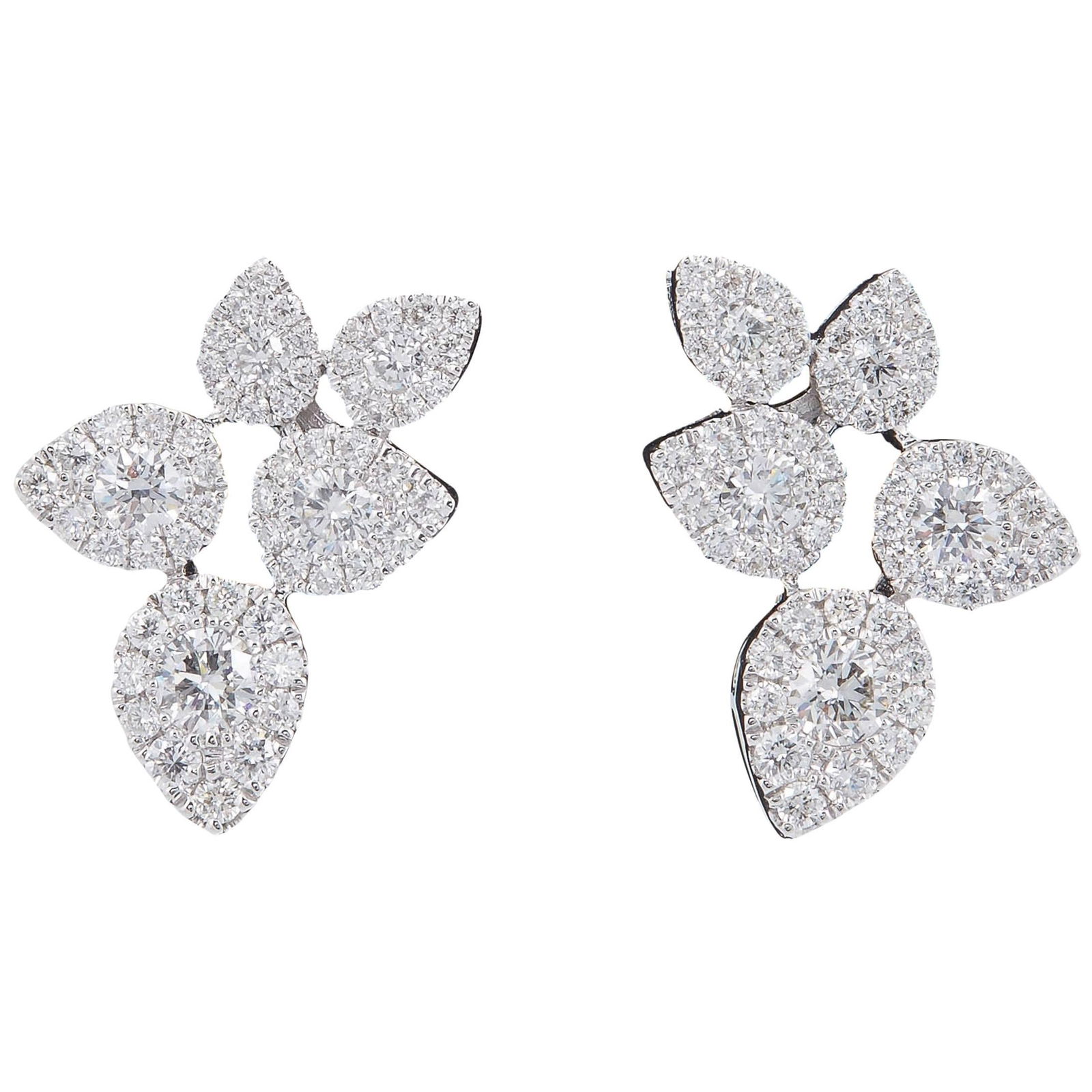 Harbor Diamonds 18k White Gold Flower Leaves Diamond Studs Earrings (1 of 12)