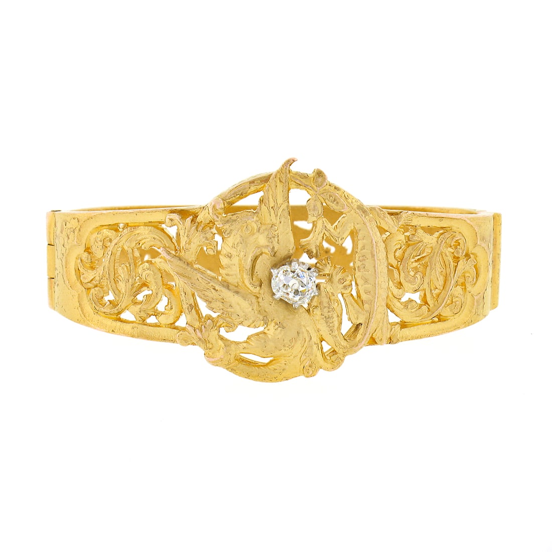 Rare Antique Art Nouveau 14k Gold Dragon Diamond Scarf Clip Holder: Rare Antique Art Nouveau 14k Gold Dragon Diamond Scarf Clip Holder Discover a rare antique Art Nouveau scarf buckle clip holder, exquisitely crafted from solid 14k yellow gold. This stunning piece fea