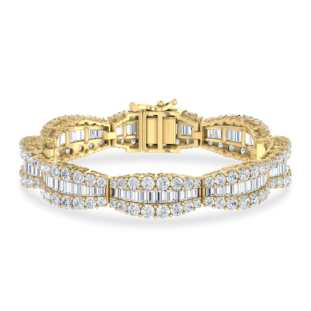 14K Yellow Gold Lab Grown Diamond 15 Ct.Tw. Round and Baguette Fancy Bracelet: 14K Yellow Gold Lab Grown Diamond 15 Ct.Tw. Round and Baguette Fancy Bracelet Crafted in 14K Yellow Gold, this fancy bracelet showcases round and baguette lab grown diamonds totaling 15 Ct.Tw., radiat