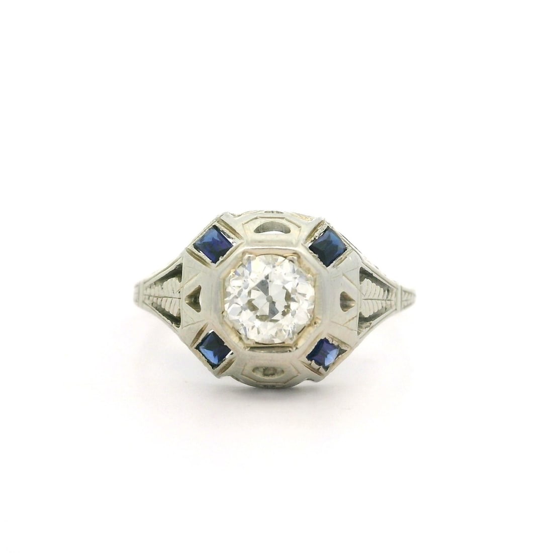Antique Art Deco 18k White Gold 0.52ct Diamond Sapphire Ring (1 of 10)