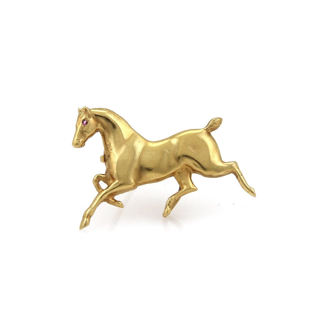Vintage 14k Yellow Gold Brooch Featuring Ruby Accented Horse Design (1 of 4)