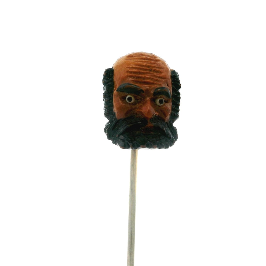 Vintage 10k Yellow Gold Carved Hardstone Male Stick Pin: Vintage 10k Yellow Gold Carved Hardstone Male Stick Pin This vintage stick pin features a meticulously carved male figure with a beard, crafted from 10k yellow gold. The piece showcases a unique hards
