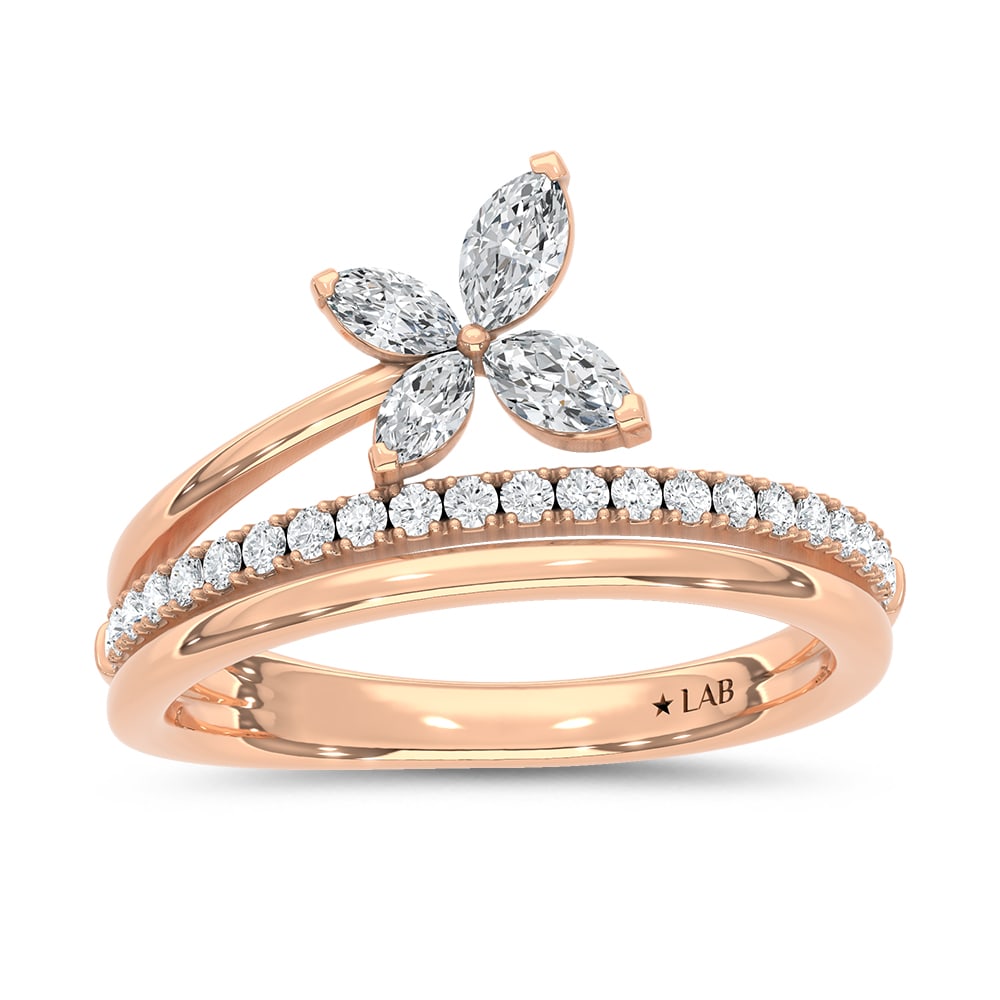 14K Rose Gold Lab Grown Diamond 1/2 Ct.Tw. Fashion Ring: 14K Rose Gold Lab Grown Diamond 1/2 Ct.Tw. Fashion Ring Add sparkle to any outfit with this elegant 14K Rose gold fashion ring, featuring 1/2 carat total weight of dazzling lab-grown diamonds. Its
