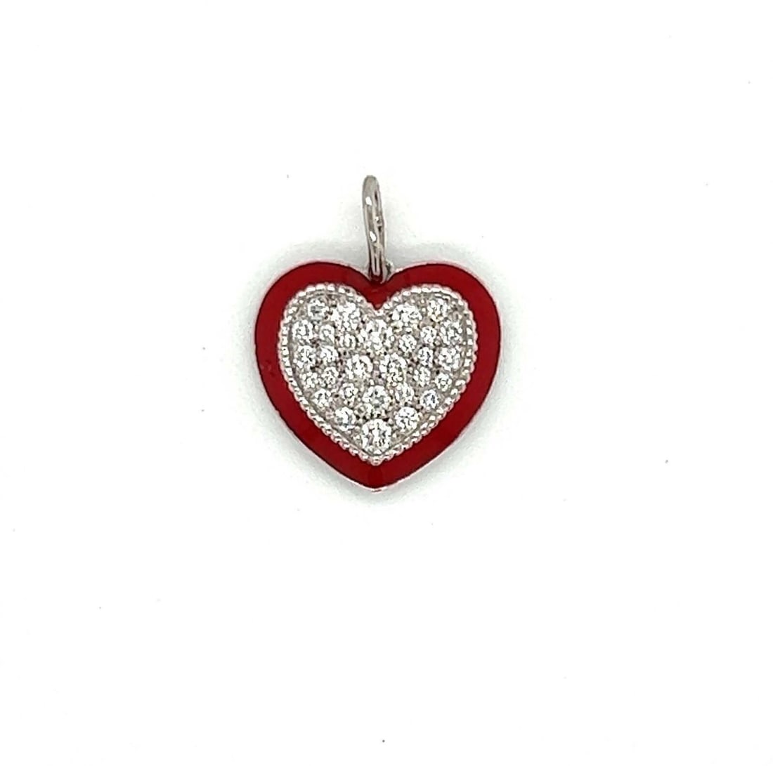 Mini Heart Pendant in Platinum with Diamond Enamel by Tiffany & Co.: Mini Heart Pendant in Platinum with Diamond Enamel by Tiffany & Co. This Tiffany & Co. Diamond Enamel Platinum Mini Heart Charm Pendant features a delicate heart-shaped design crafted from platinum an