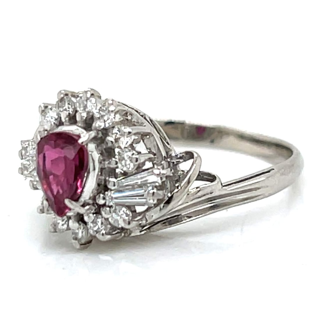 Platinum Ruby 0.59 Ct Diamond Ring 16 Diamonds F-G VS1-SI1 - 2