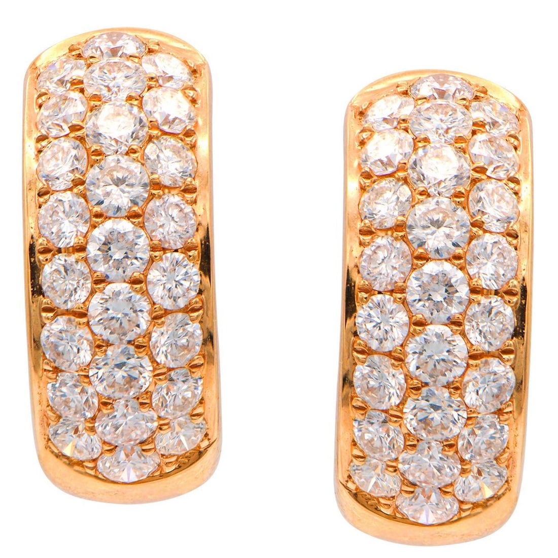 Harbor Diamonds 14K Rose Gold Three Row Diamond Hoop Earrings 1.50 ct: Harbor Diamonds 14K Rose Gold Three Row Diamond Hoop Earrings 1.50 ct These exquisite hoop earrings are crafted from 14 karat rose gold and feature a contemporary design. Adorned with three rows of