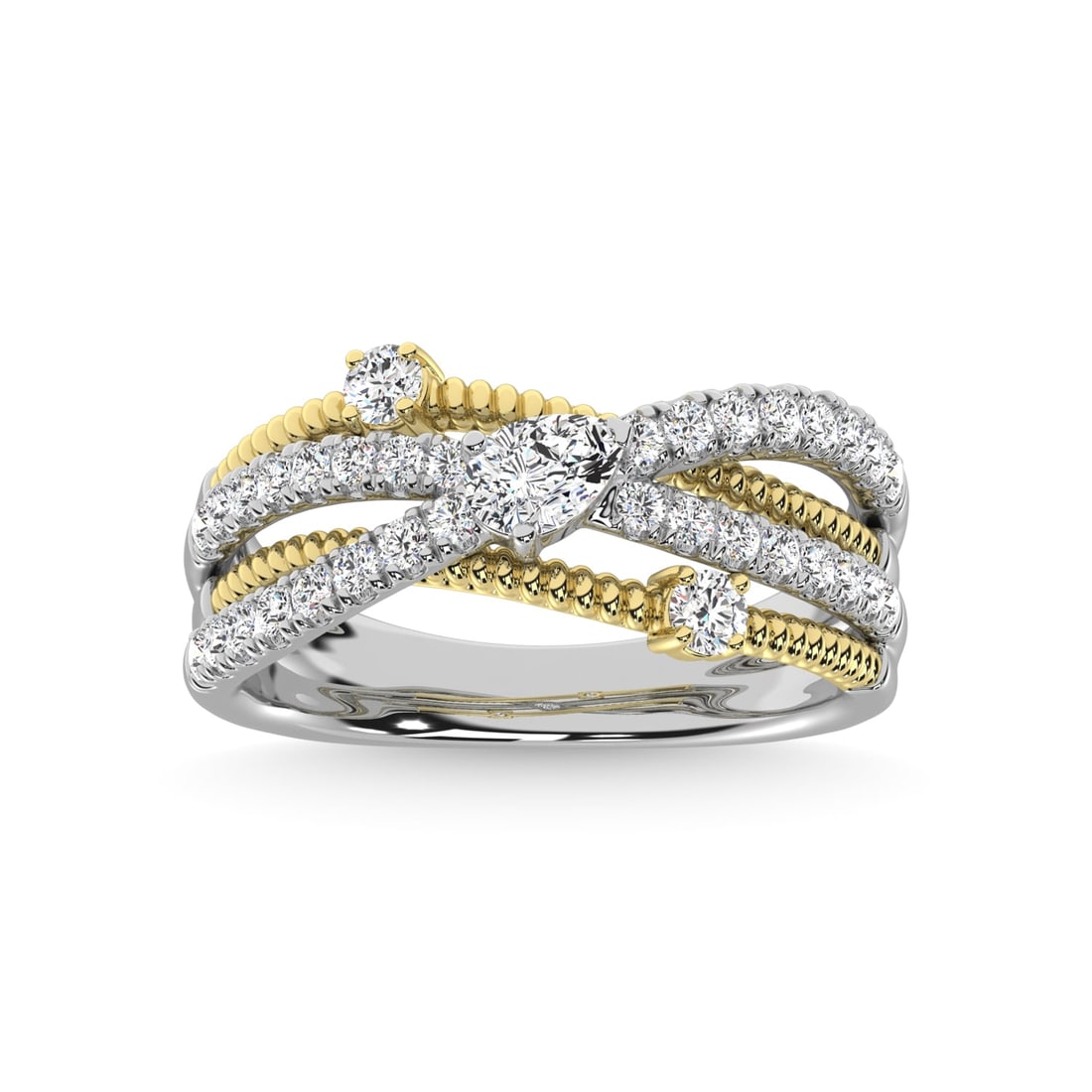 14K Two Tone Diamond 3/4 Ct.Tw. Fashion Ring: 14K Two Tone Diamond 3/4 Ct.Tw. Fashion Ring 14k Two Tone Stone Color: G-h Stone Clarity: I1 Each ring is presented in standard size 6.5. Complimentary resizing is available between sizes 510 (in