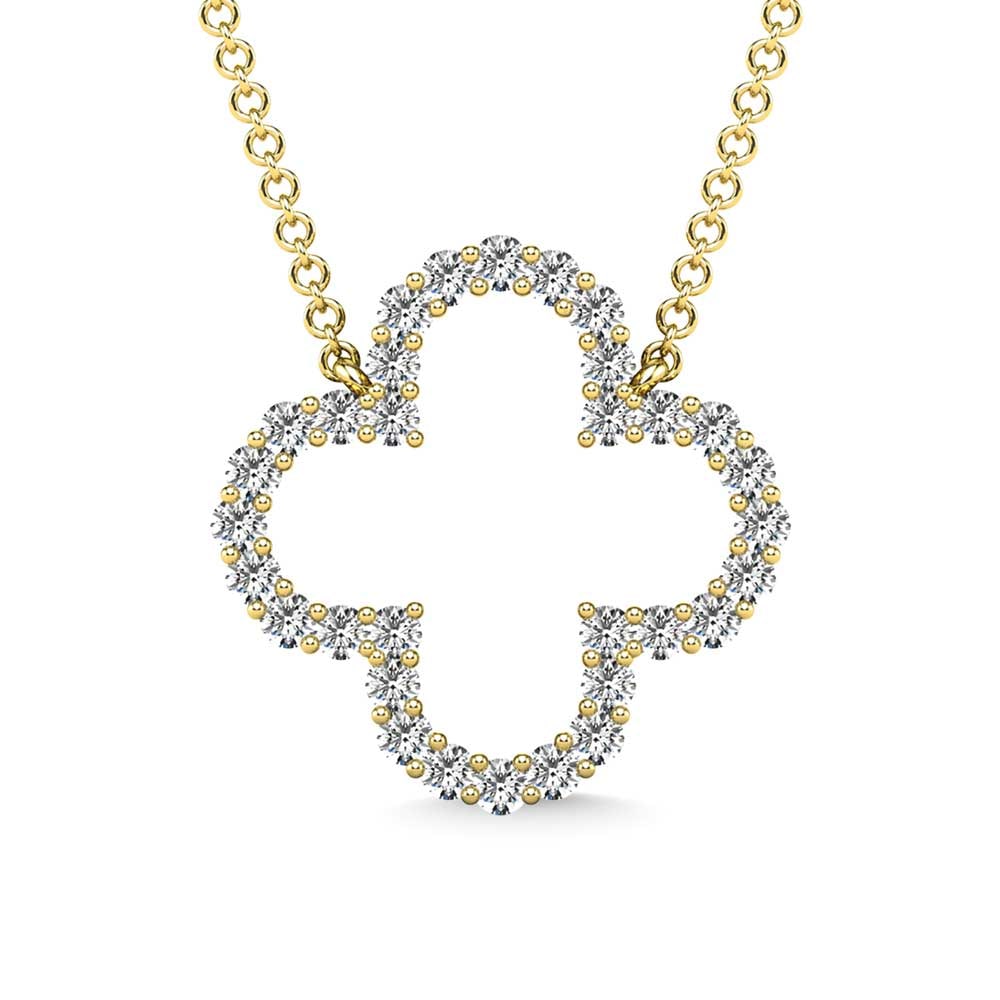 Diamond 1/3 Ct.Tw. Clover Pendant in 10K Yellow Gold: Diamond 1/3 Ct.Tw. Clover Pendant in 10K Yellow Gold 10k Yellow Gold Stone Color: H-i Stone Clarity: I2 Unless otherwise specified, pendants that include a chain are paired with our standard 18-inch l