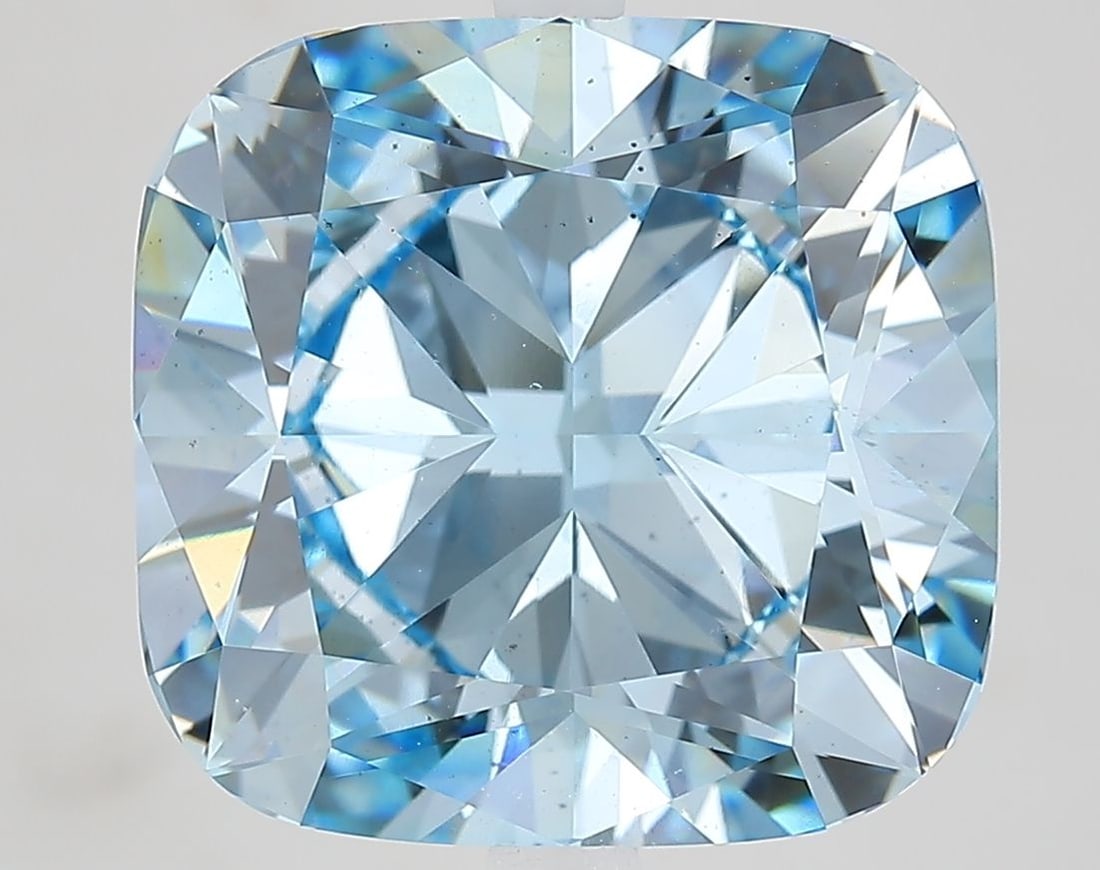 Loose Diamond - CUSHION BRILLIANT 10.2ct Fancy Vivid Blue SI1: Loose Diamond - CUSHION BRILLIANT 10.2ct Fancy Vivid Blue SI1 Source: This is a real non-mined Diamond that has been grown in a lab Shape: CUSHION BRILLIANT Carats: 10.2 Color: Fancy Vivid Blue