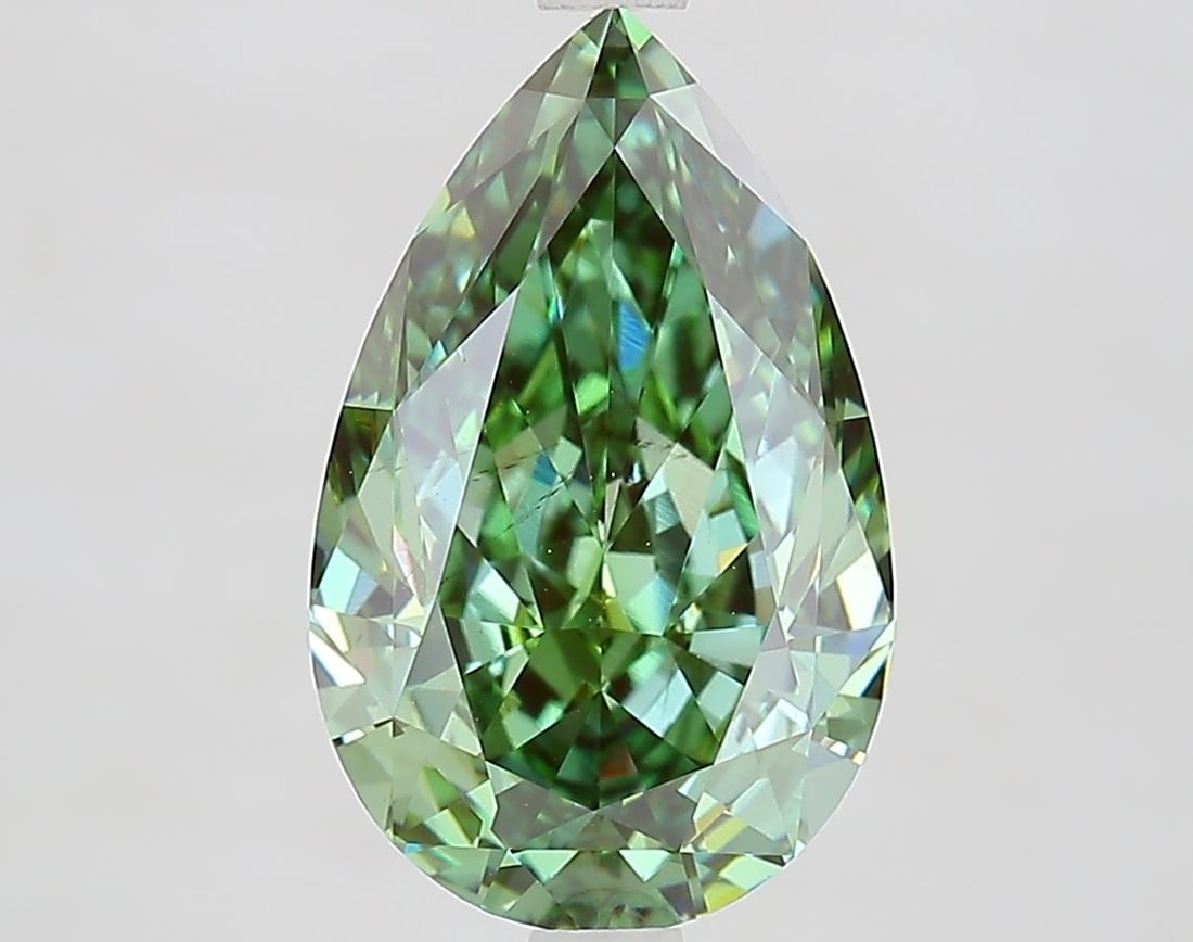 Loose Diamond - PEAR 4.11ct Fancy Vivid Green VS2: Loose Diamond - PEAR 4.11ct Fancy Vivid Green VS2 Source: This is a real non-mined Diamond that has been grown in a lab Shape: PEAR Carats: 4.11 Color: Fancy Vivid Green Certification: IGI Video: