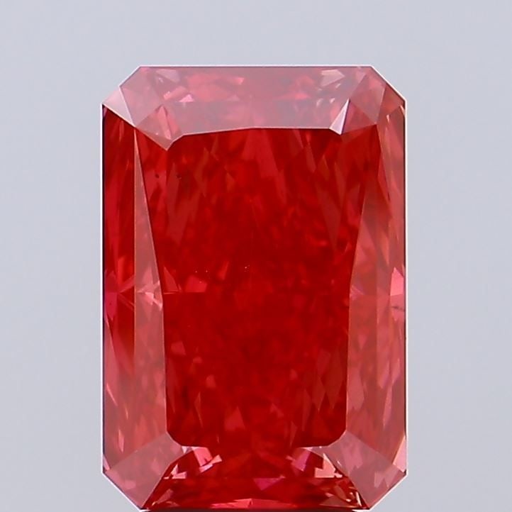 Loose Diamond - RADIANT 4.3ct Fancy Vivid Red VS2: Loose Diamond - RADIANT 4.3ct Fancy Vivid Red VS2 Source: This is a real non-mined Diamond that has been grown in a lab Shape: RADIANT Carats: 4.3 Color: Fancy Vivid Red Certification: IGI Video: