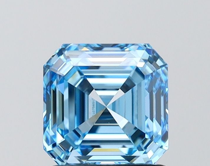 Loose Diamond - ASSCHER 1.53ct Fancy Vivid Blue IF: Loose Diamond - ASSCHER 1.53ct Fancy Vivid Blue IF Source: This is a real non-mined Diamond that has been grown in a lab Shape: ASSCHER Carats: 1.53 Color: Fancy Vivid Blue Certification: IGI Video: