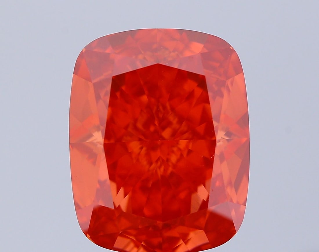 Loose Diamond - CUSHION BRILLIANT 9.11ct Fancy Vivid Orangey Pink VVS2: Loose Diamond - CUSHION BRILLIANT 9.11ct Fancy Vivid Orangey Pink VVS2 Source: This is a real non-mined Diamond that has been grown in a lab Shape: CUSHION BRILLIANT Carats: 9.11 Color: Fancy Vivid