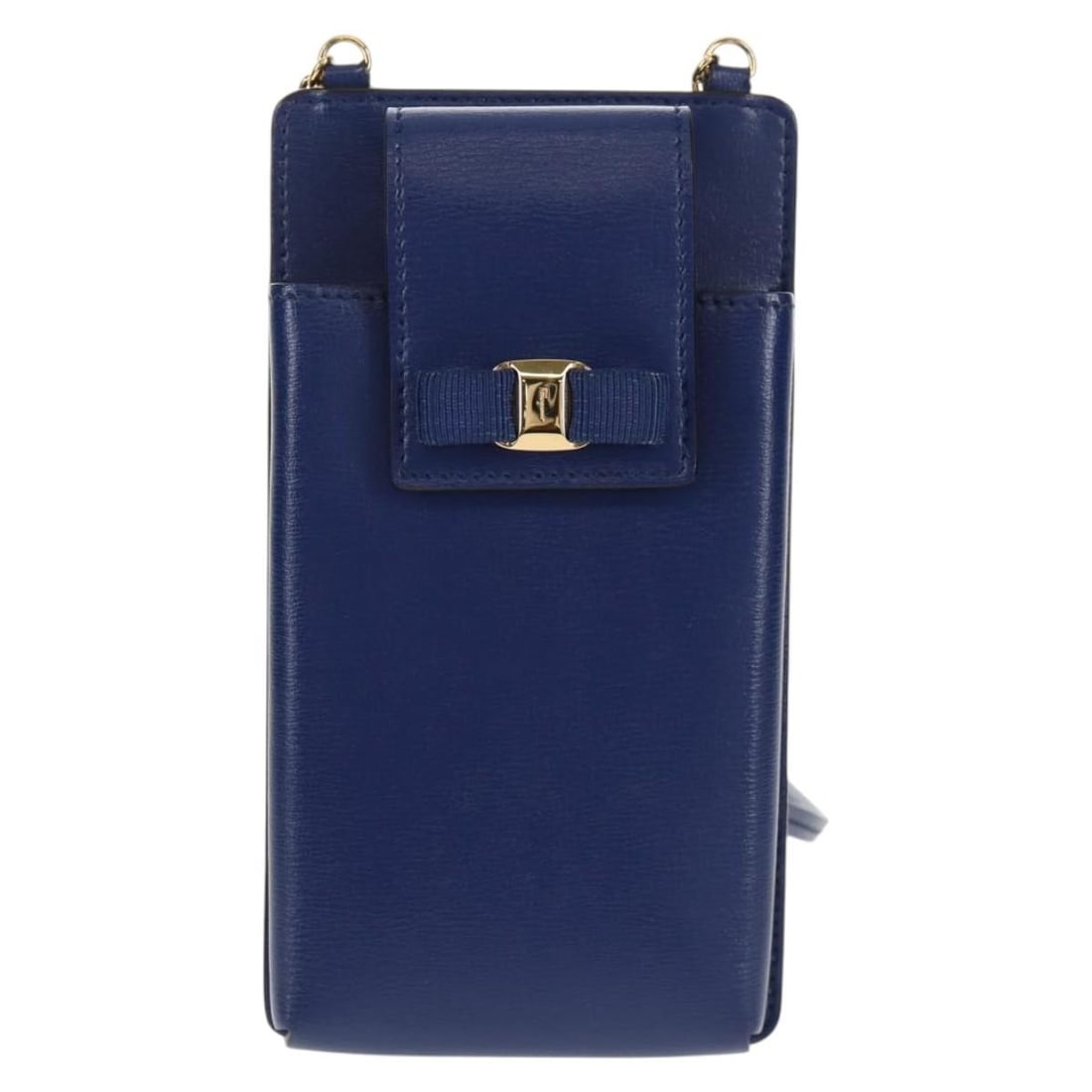 Salvatore Ferragamo Leather Vintage Vara Blue Crossbody Bag: Salvatore Ferragamo Leather Vintage Vara Blue Crossbody Bag This pre-owned Salvatore Ferragamo Vintage Vara crossbody bag for women features a blue leather exterior and a chain shoulder strap. It offe