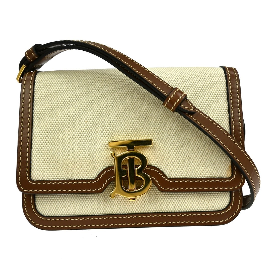 Ivory Leather and Canvas Shoulder Bag Burberry Small Size (1 of 7)