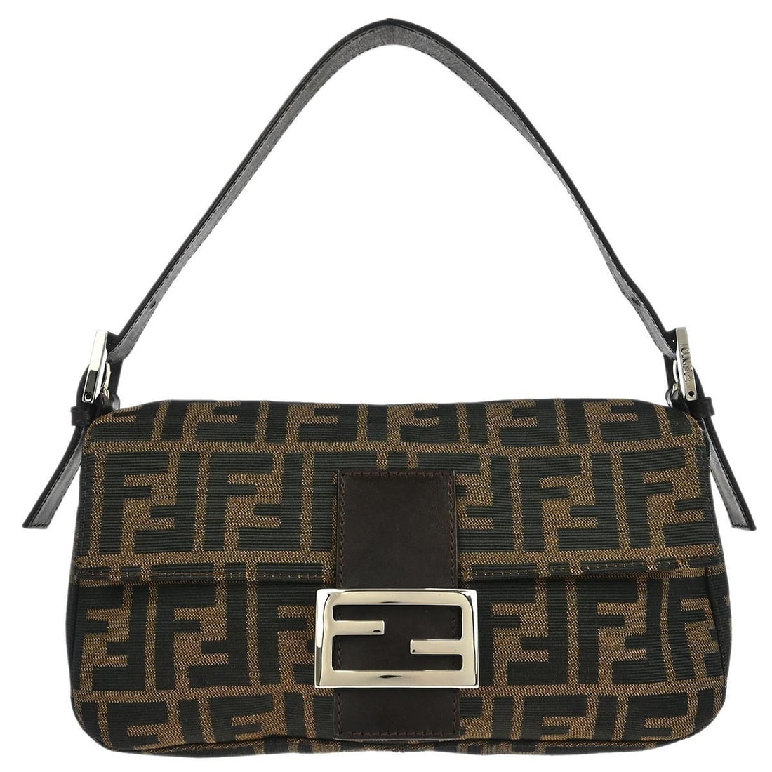 Fendi Baguette Zucca Brown Canvas Shoulder Bag 25cm: Fendi Baguette Zucca Brown Canvas Shoulder Bag 25cm This pre-owned Fendi Baguette Bag features the iconic Zucca canvas design in brown and is crafted for women. The bag is in good condition with some
