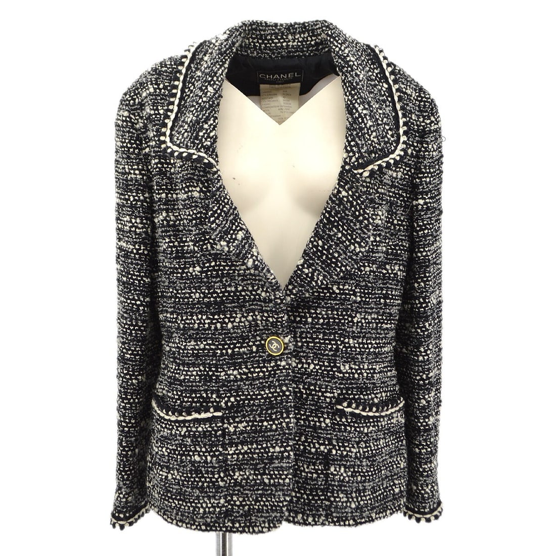 Chanel 94A Black White Tweed Long Sleeve Blazer Jacket (1 of 8)