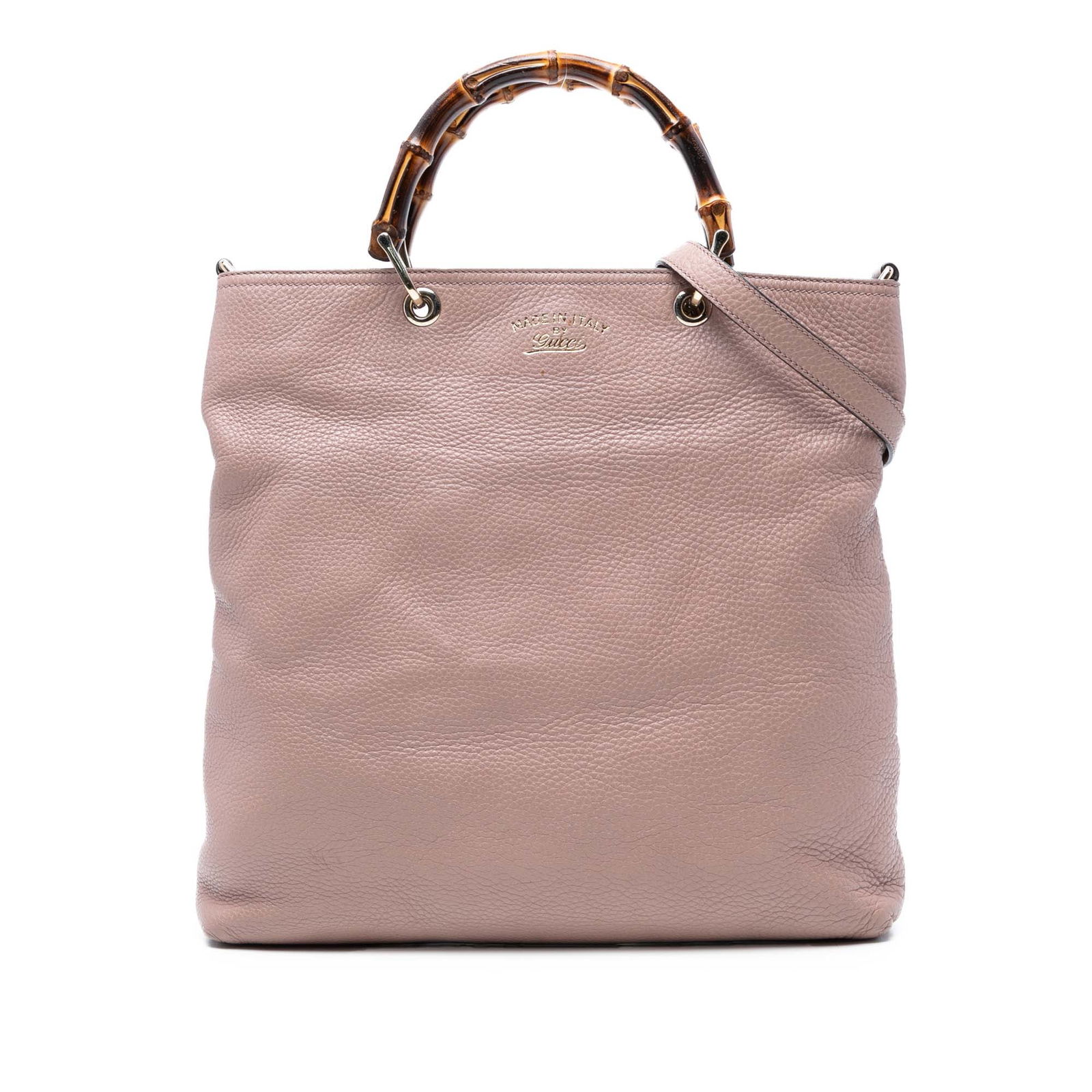 Gucci Pink Tall Leather Bamboo Shopper Tote with Detachable Strap: Gucci Pink Tall Leather Bamboo Shopper Tote with Detachable Strap Introducing the Gucci Tall Leather Bamboo Shopper Tote, a luxurious handbag crafted from high-quality leather. This chic tote features