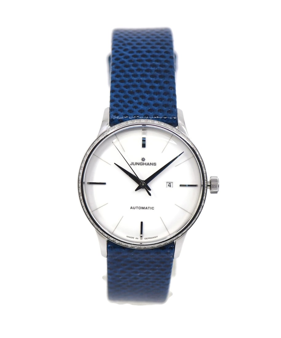 Junghans Meister Damen Diamond Watch 27/4846.00 Stainless Steel Blue Band: Junghans Meister Damen Diamond Watch 27/4846.00 Stainless Steel Blue Band Discover the elegance of the Junghans Meister Damen Diamond Stainless Steel Watch, model 27/4846.00. This exquisite wristwatch