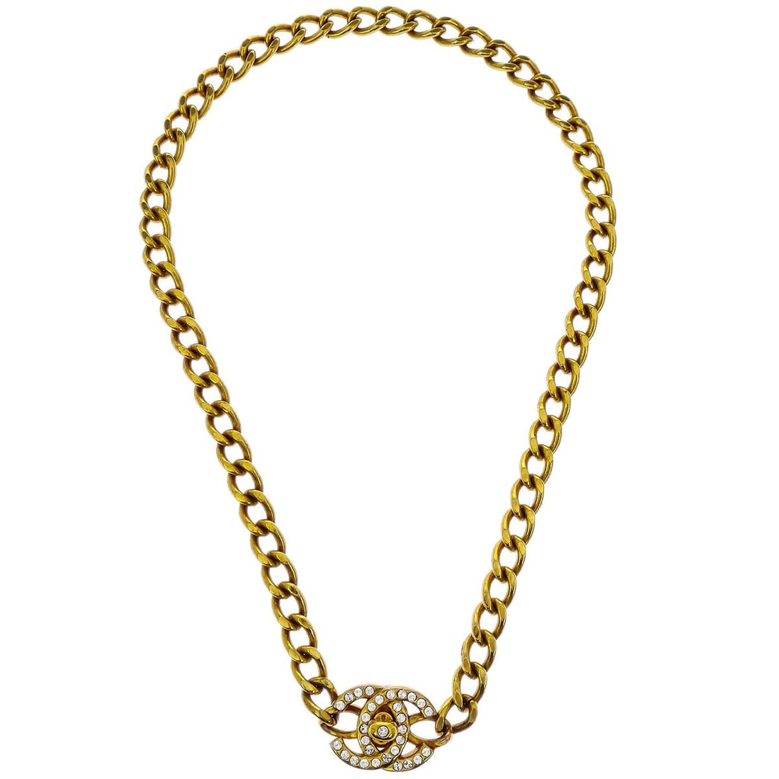 Gold Chain Necklace with Turnlock and Rhinestones by Chanel 96A (1 of 4)