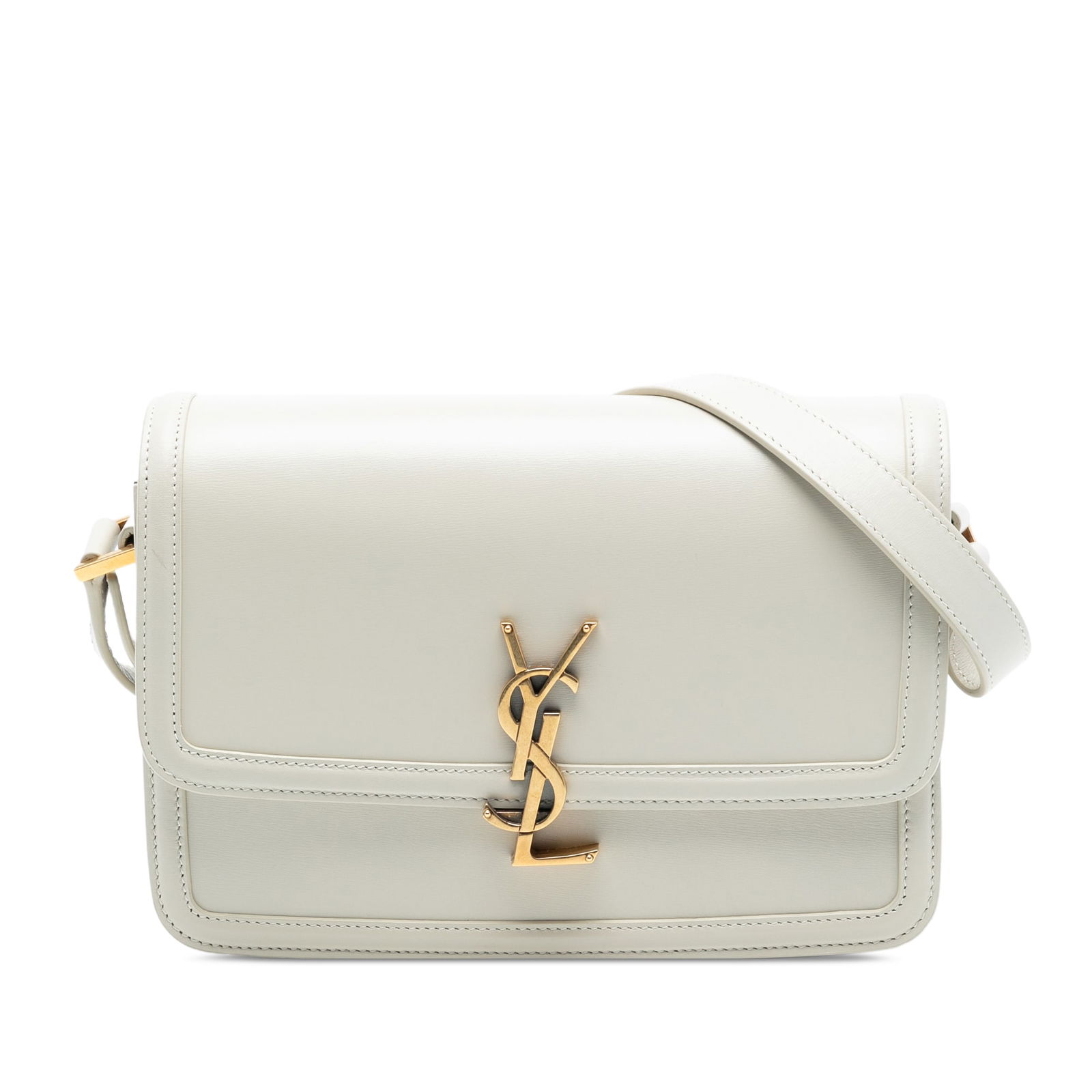 Saint Laurent Solferino Medium White Leather Shoulder Bag: Saint Laurent Solferino Medium White Leather Shoulder Bag This Saint Laurent Medium Smooth Calfskin Solferino Satchel features a white leather body with a smooth finish, an adjustable flat leather str