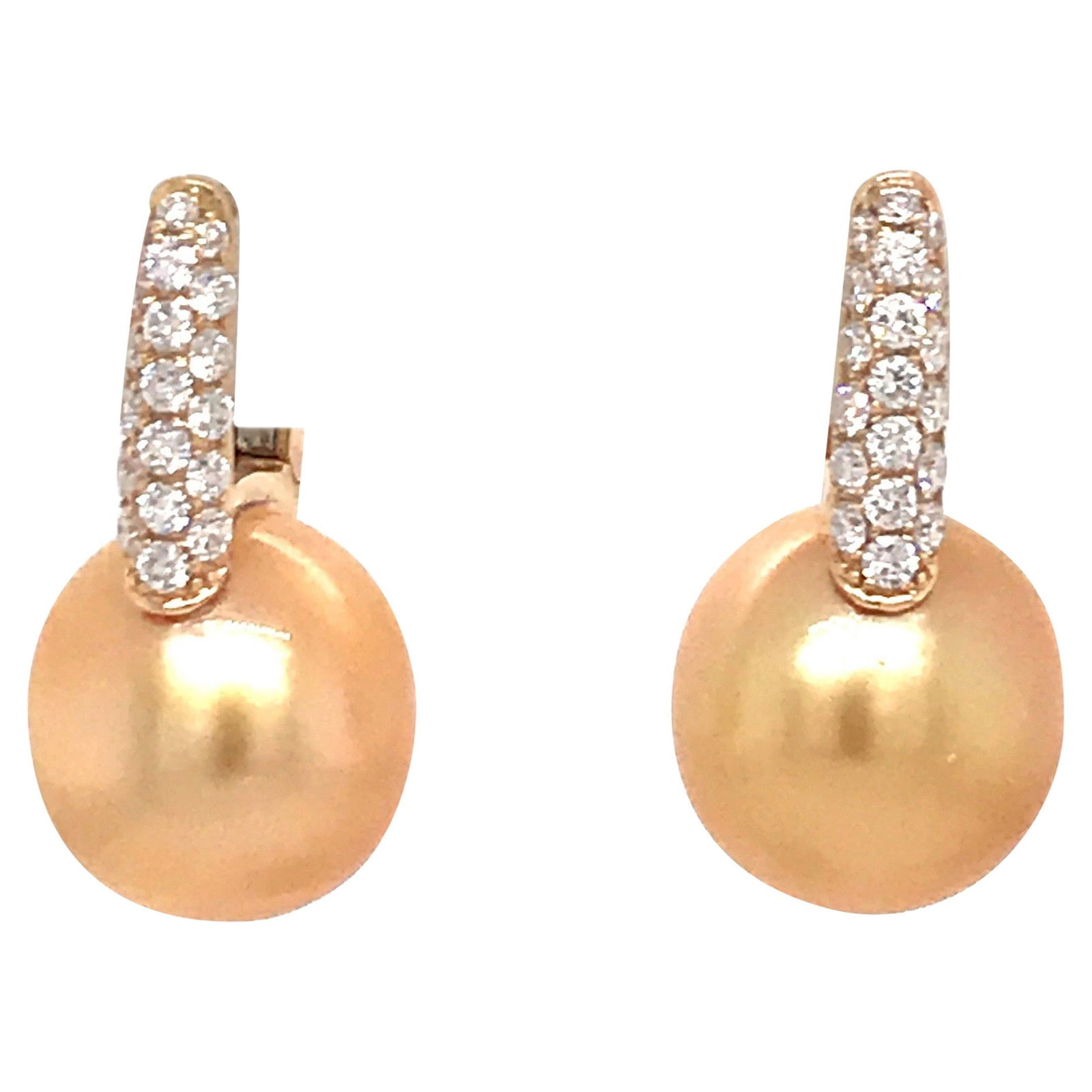 Harbor Diamonds 18K Yellow Gold Golden South Sea Pearl Drop Earrings 0.61 Carat (1 of 8)