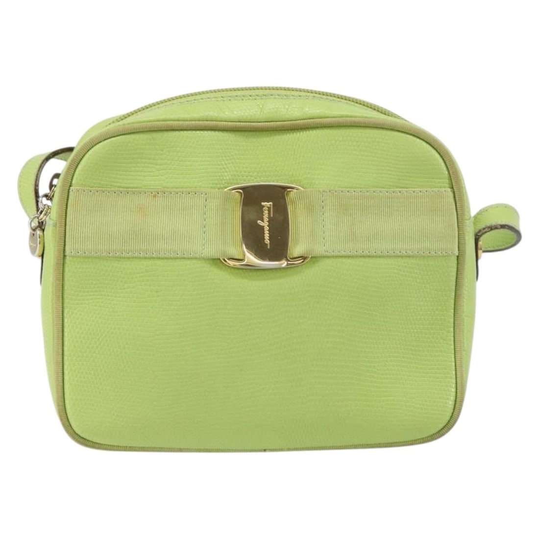 Green Leather Vala Shoulder Purse by Salvatore Ferragamo: Green Leather Vala Shoulder Purse by Salvatore Ferragamo This Salvatore Ferragamo Vala Shoulder Bag is crafted from green leather and designed for women. Made in Italy, it features a structured silhou