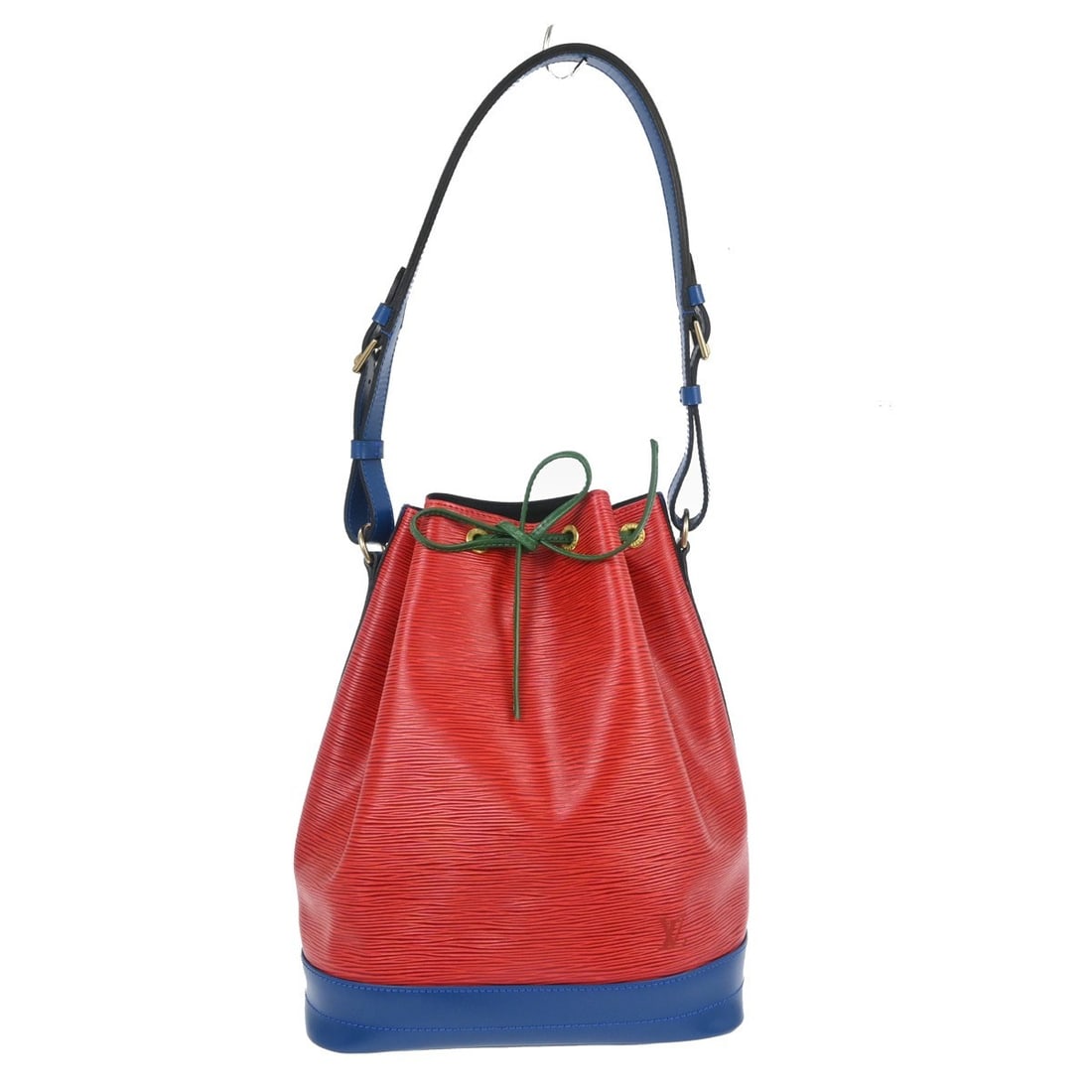 Louis Vuitton Noe Epi Leather Tricolor Shoulder Bag M44082: Louis Vuitton Noe Epi Leather Tricolor Shoulder Bag M44082 This Louis Vuitton Noe bucket shoulder bag from the Epi collection features a tricolor design in blue, green, and black. Crafted from Epi lea