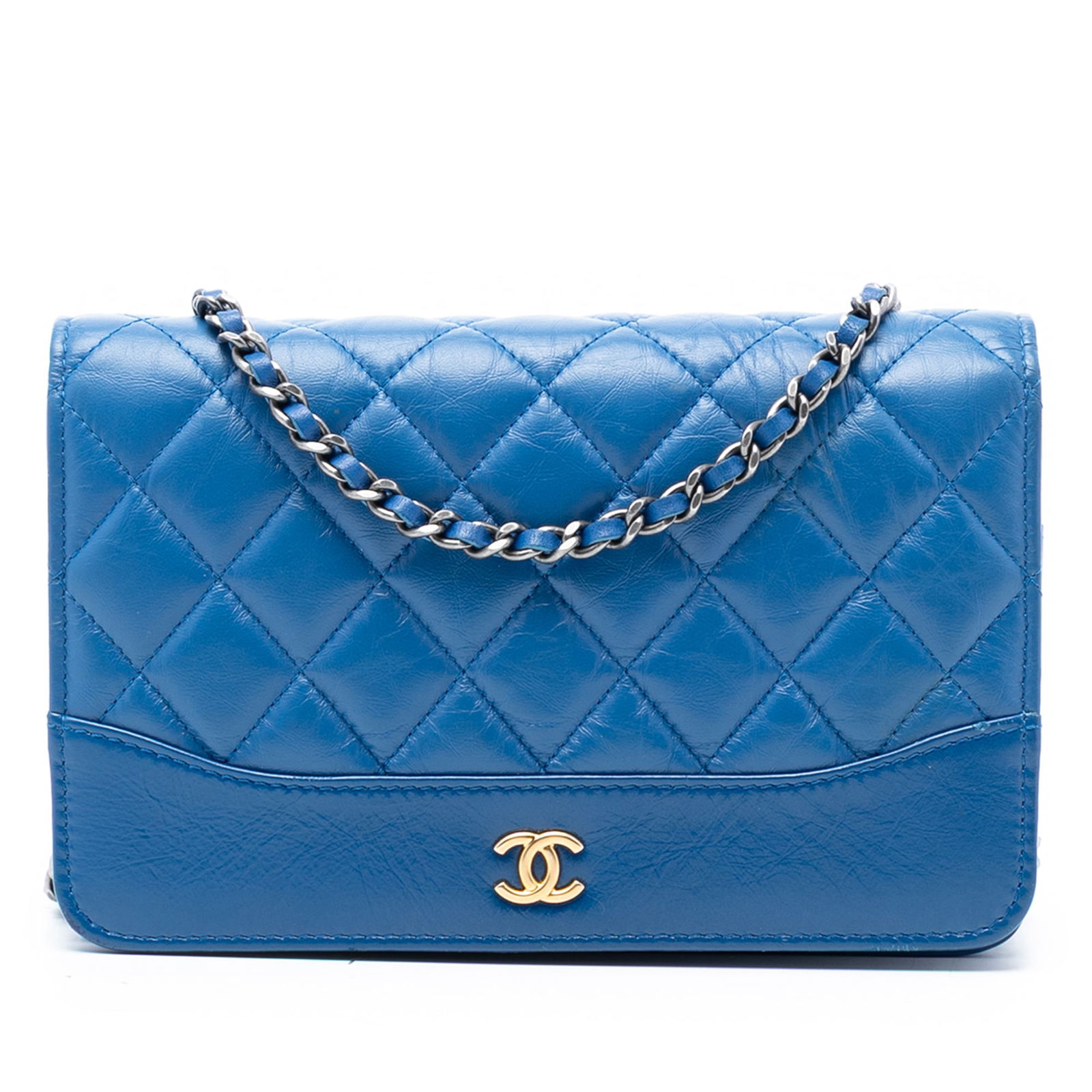Chanel Gabrielle Wallet On Chain Blue Quilted Calf Leather Bag: Chanel Gabrielle Wallet On Chain Blue Quilted Calf Leather Bag This Chanel Quilted Aged Calfskin Gabrielle Wallet On Chain features a blue quilted calf leather body with a leather woven chain strap, a