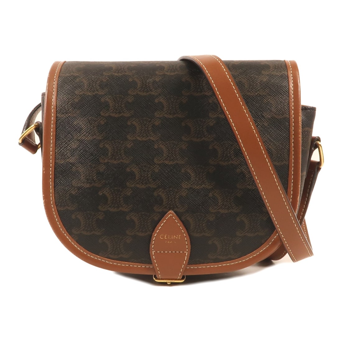 CELINE Folco Shoulder Bag Brown PVC Coated Canvas GHW (1 of 13)