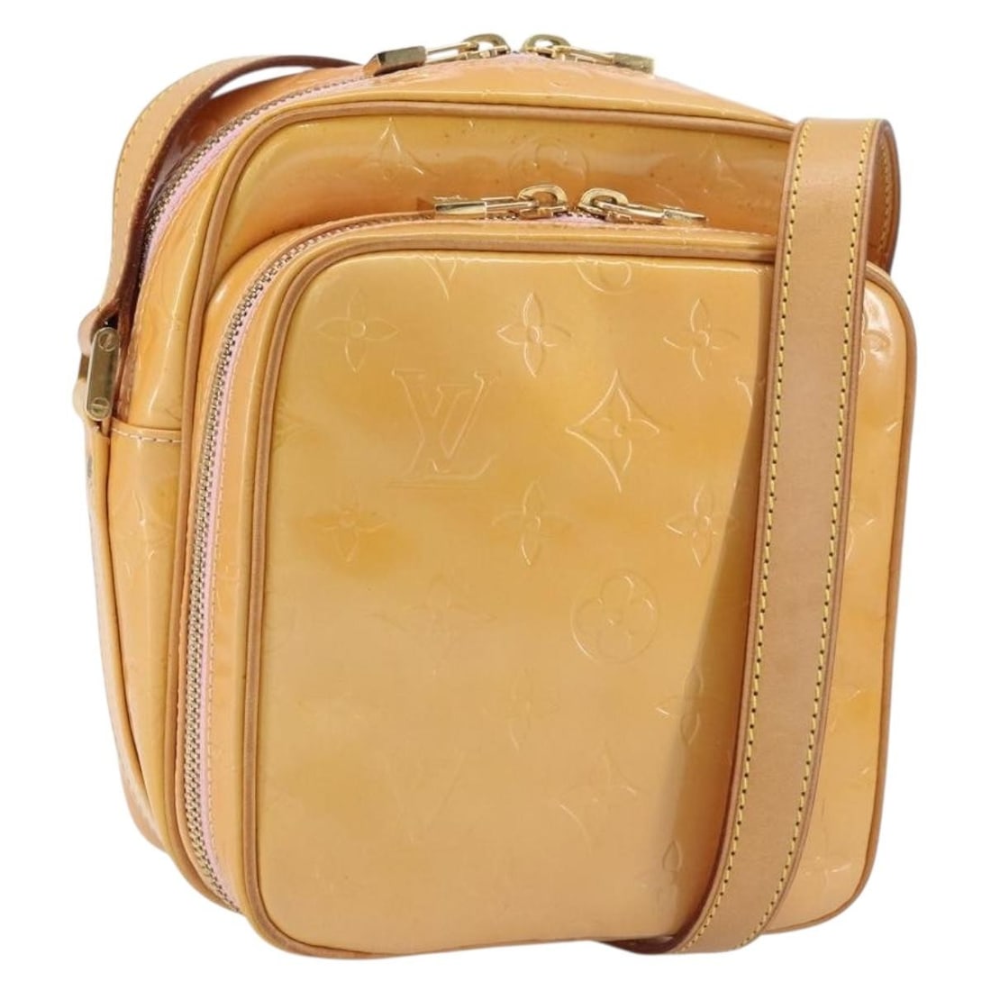Wooster Yellow Patent Leather Shoulder Bag by Louis Vuitton: Wooster Yellow Patent Leather Shoulder Bag by Louis Vuitton This Louis Vuitton Wooster Handbag features the signature Monogram Vernis pattern in yellow patent leather. Designed for women, it has a com