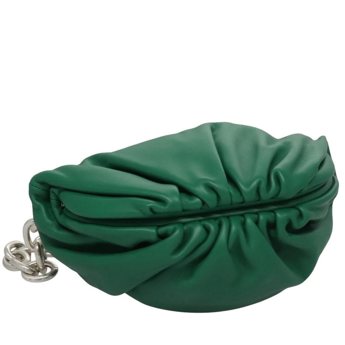 Bottega Veneta Leather Chain Pouch in Green for Women: Bottega Veneta Leather Chain Pouch in Green for Women The Chain Pouch by Bottega Veneta is a green leather shoulder bag designed for women. It features a compact design with notable wear including sli