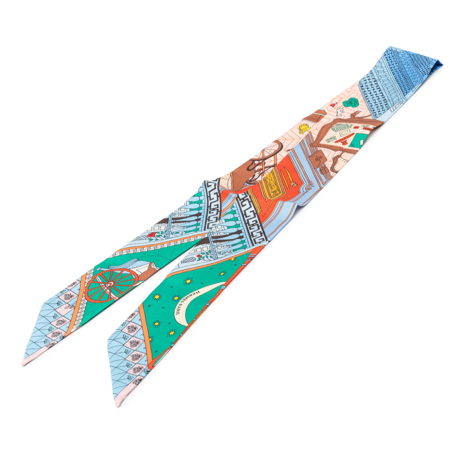 Blue Silk Twilly Scarf by Hermes Objets de Curiosite Collection (1 of 4)