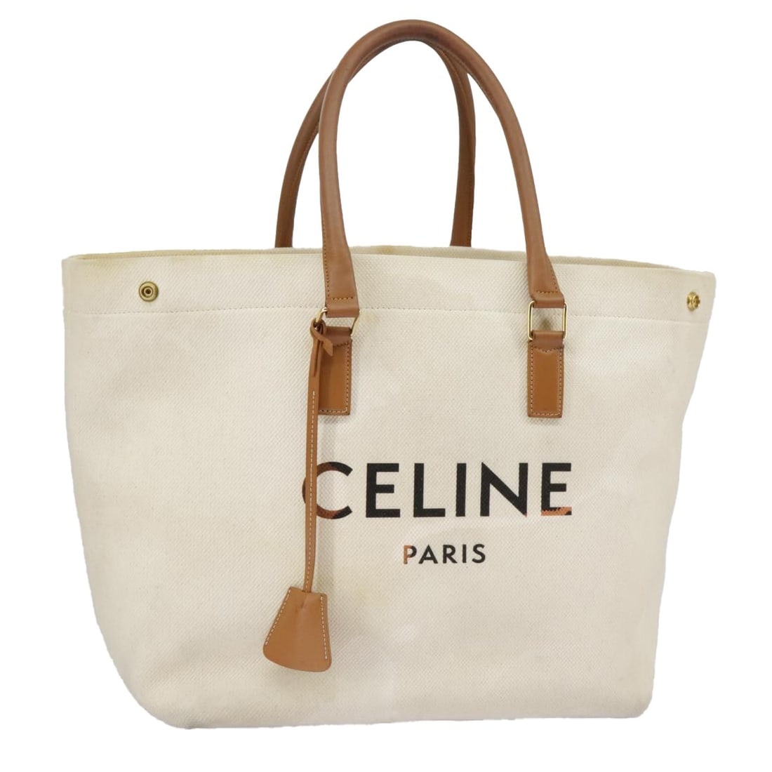 Celine Horizontal Cabas Tote White Canvas and Leather Handbag (1 of 18)