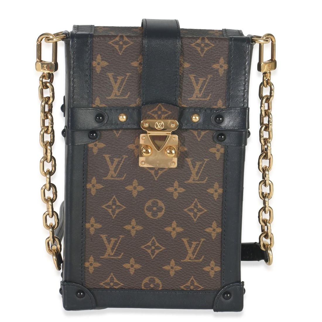 Verticale Trunk Pochette Shoulder Bag Canvas by Louis Vuitton with Removable Strap: Verticale Trunk Pochette Shoulder Bag Canvas by Louis Vuitton with Removable Strap This Louis Vuitton Verticale Trunk Pochette is crafted from brown monogram canvas with gold-tone hardware and feature
