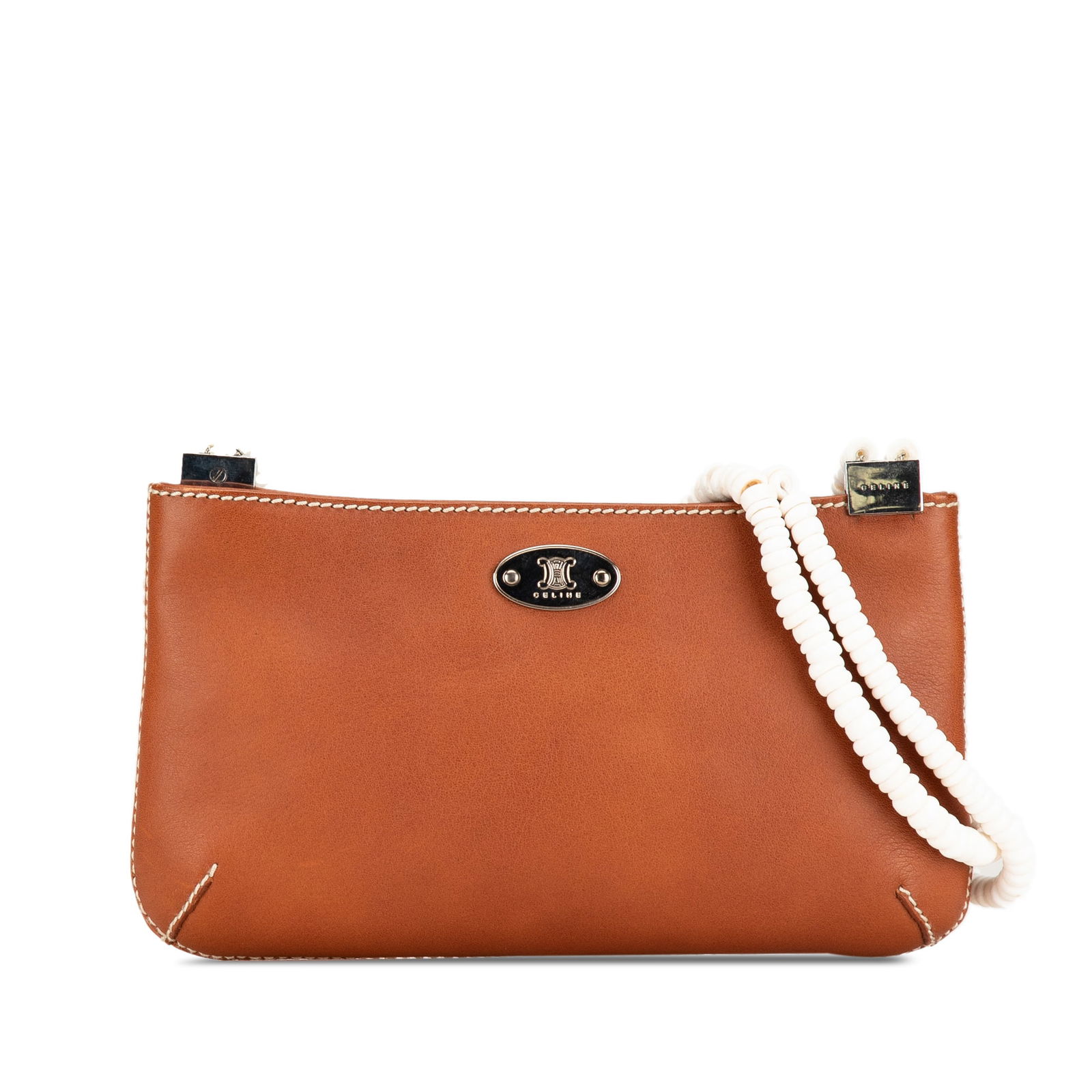 Celine Brown Calfskin Shell Strap Shoulder Bag with Silver Hardware: Celine Brown Calfskin Shell Strap Shoulder Bag with Silver Hardware This elegant Celine shoulder bag is crafted from premium leather and features stylish silver-tone hardware. It showcases a unique sh