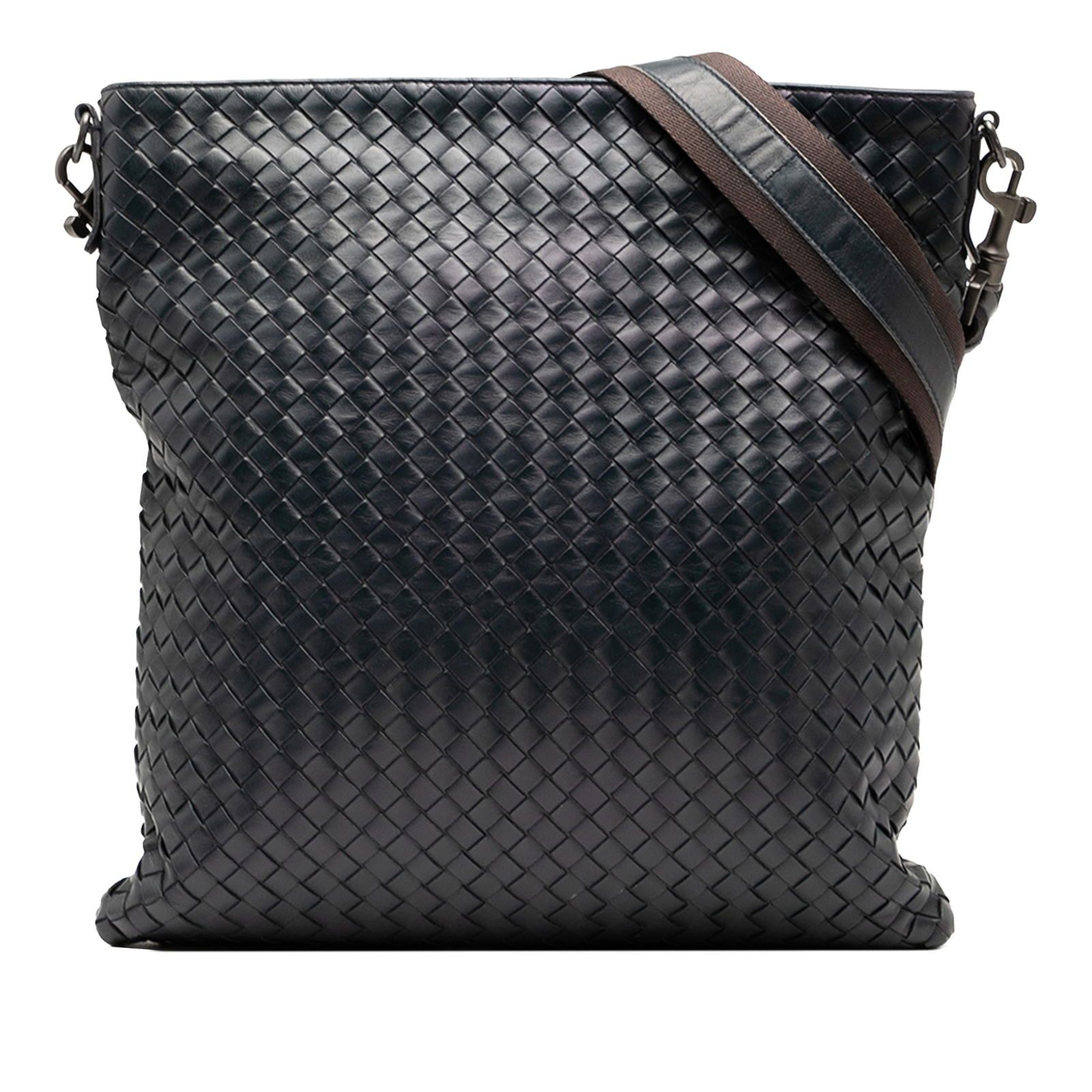 Bottega Veneta Blue Leather Intrecciato Crossbody Bag: Bottega Veneta Blue Leather Intrecciato Crossbody Bag Discover the elegance of this Bottega Veneta Leather Intrecciato Crossbody bag, crafted in Italy. This stylish bag features a beautifully woven le