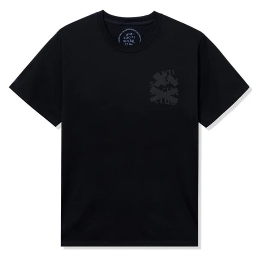 Cancelled Again Tonal Black T Shirt by Anti Social Social Club: Cancelled Again Tonal Black T Shirt by Anti Social Social Club The Anti Social Social Club Cancelled Again Tonal Black Tee features a subtle black-on-black ASSC logo on the chest and back. Made from 1