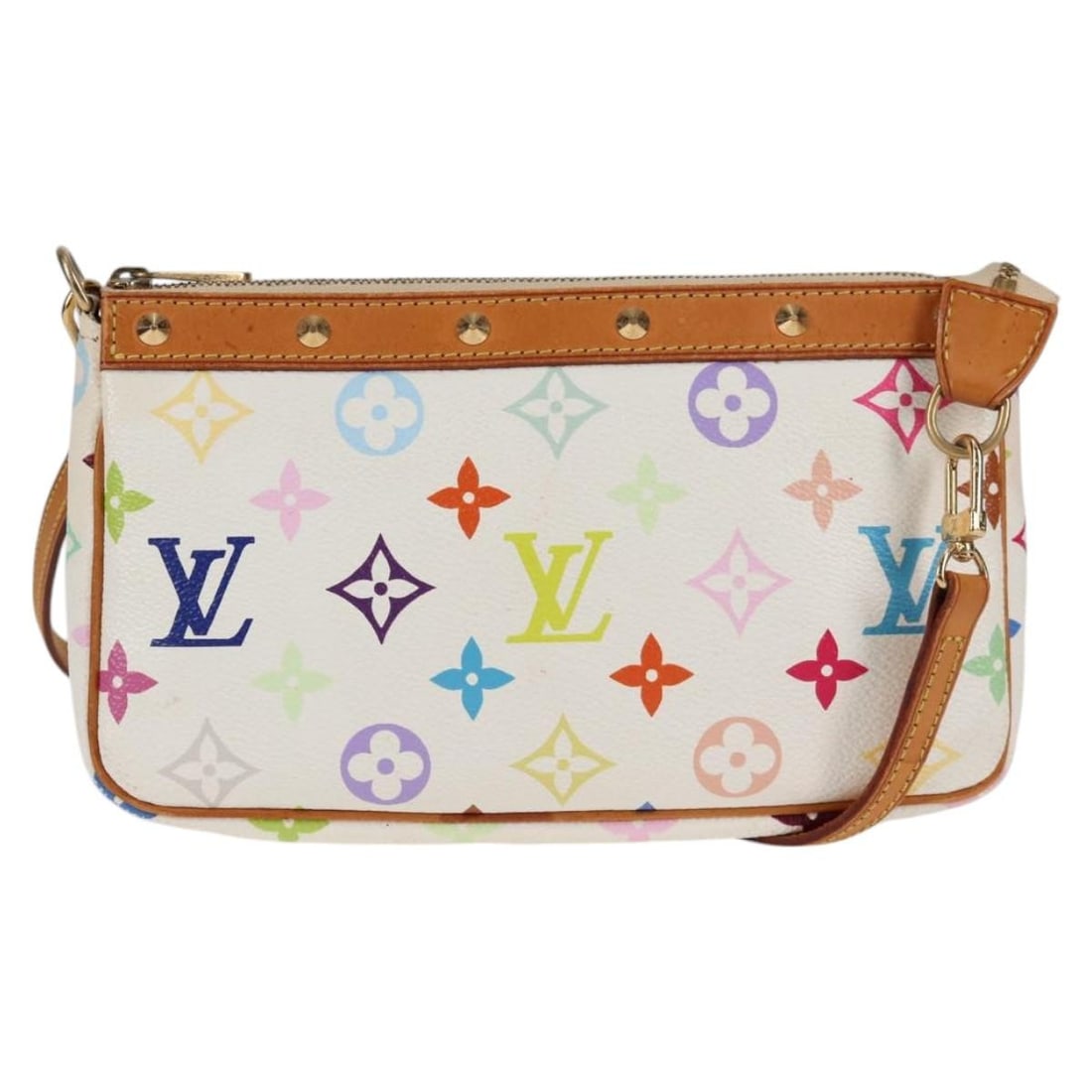 Louis Vuitton Multicolor Canvas Pochette Accessoires White Pouch M92649 France (1 of 18)