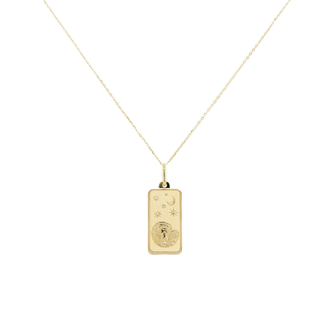 Sabrina Designs Co Leo Zodiac Dog Tag Necklace in 14K Yellow Gold: Sabrina Designs Co Leo Zodiac Dog Tag Necklace in 14K Yellow Gold This elegant Leo Zodiac Dog Tag Necklace is crafted in luxurious 14K yellow gold, making it a perfect accessory for any occasion. The