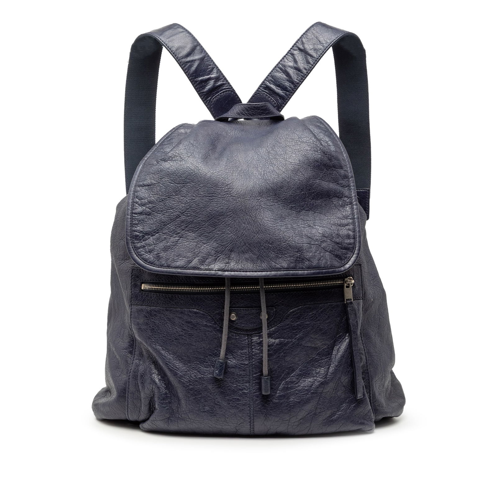 Balenciaga Motocross Classic Traveler Blue Lambskin Leather Backpack: Balenciaga Motocross Classic Traveler Blue Lambskin Leather Backpack This Balenciaga Motocross Classic Traveler Backpack is crafted from blue lambskin leather and features a flat leather top handle, a