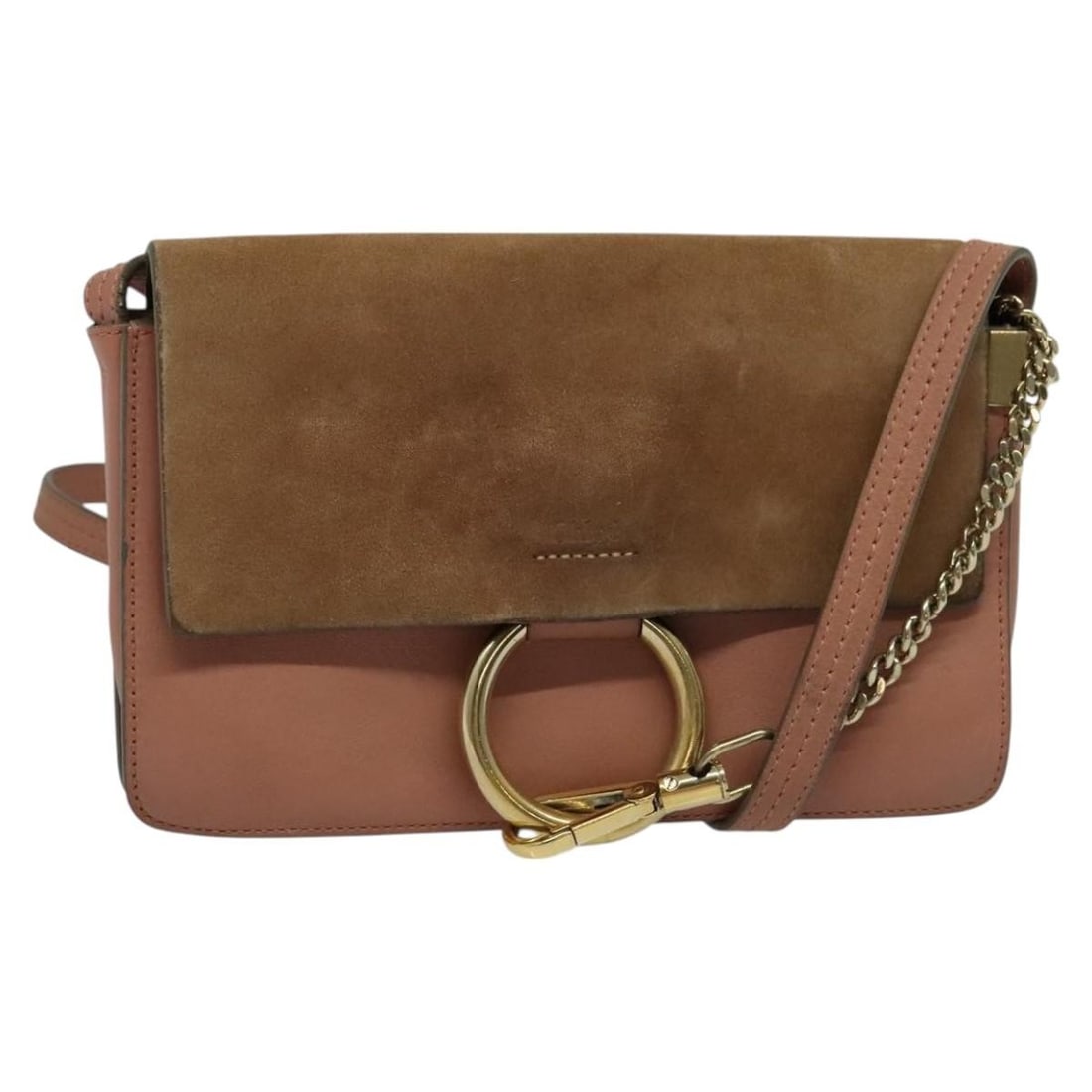 Pink Leather and Suede Faye Crossbody Bag by Chloe: Pink Leather and Suede Faye Crossbody Bag by Chloe The Chloe Faye Crossbody is crafted from pink leather and suede, designed for women. It is made in Spain and features a crossbody silhouette with a s
