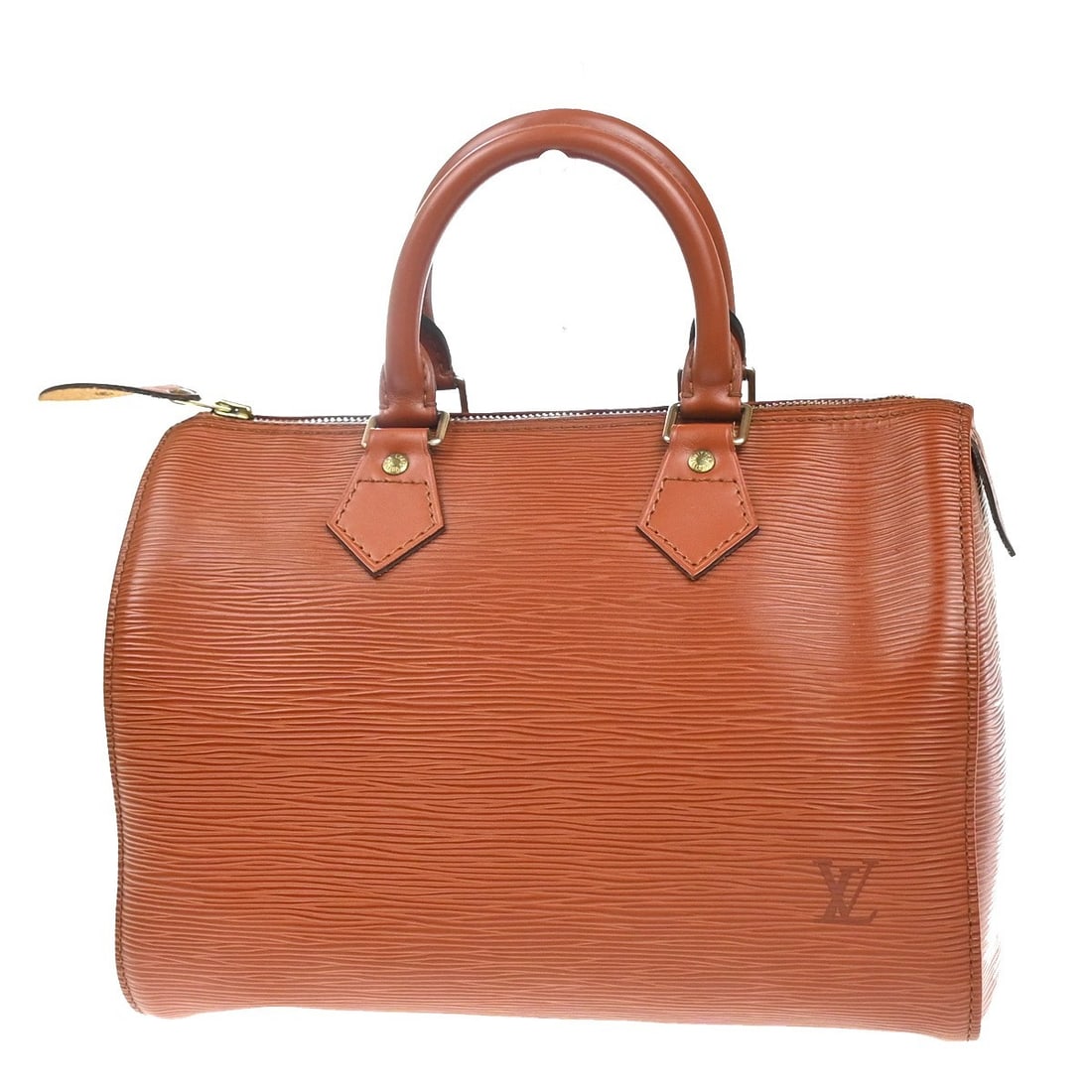 Speedy Brown Epi Leather Handbag by Louis Vuitton: Speedy Brown Epi Leather Handbag by Louis Vuitton This Louis Vuitton Speedy handbag is crafted from brown Epi leather and designed for women. The bag features a spacious interior and a classic silhoue