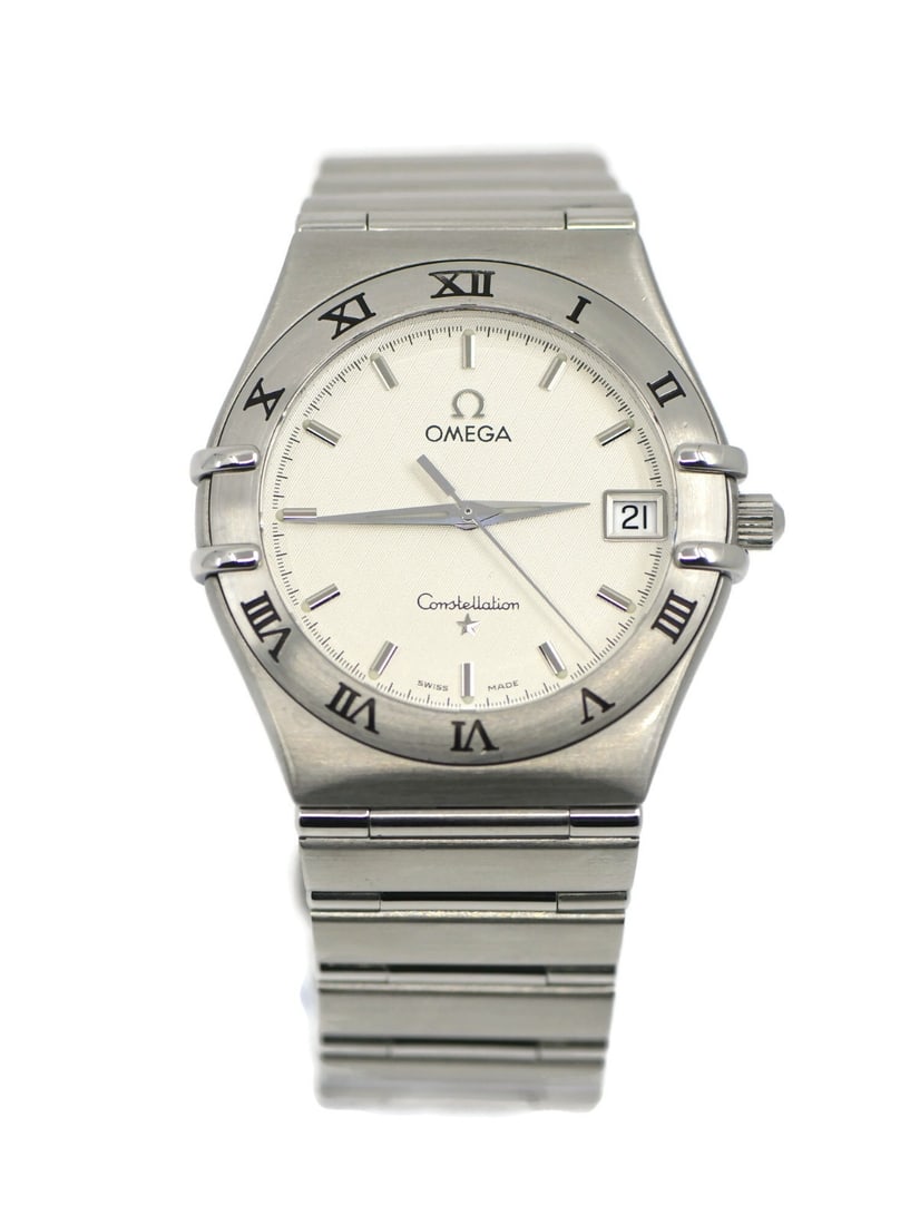 Constellation Quartz Stainless Steel Wristwatch by Omega Ref 1512.30: Constellation Quartz Stainless Steel Wristwatch by Omega Ref 1512.30 This Omega Constellation wristwatch features a stainless steel case and band with a white analog dial. It is powered by a quartz mo