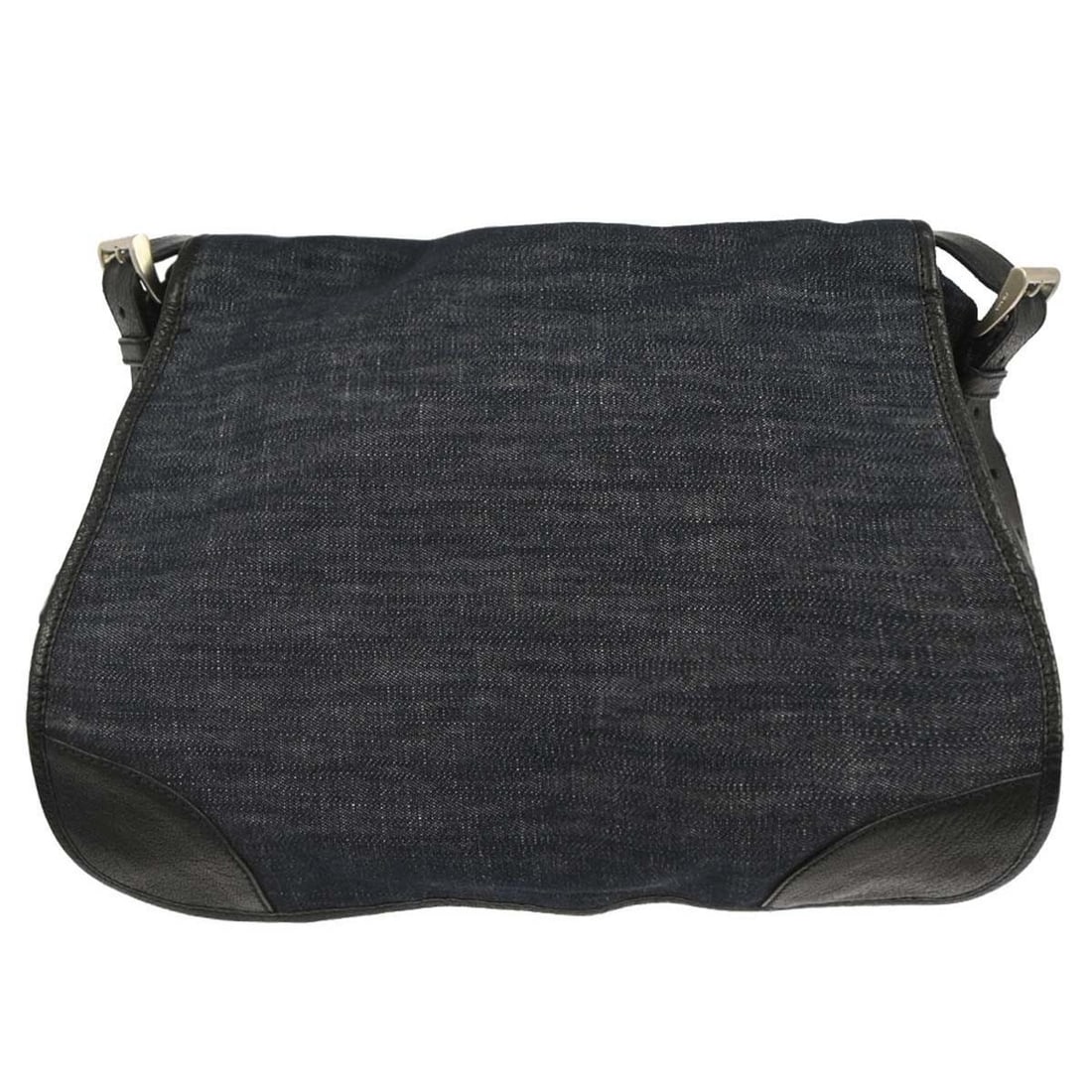 Prada Denim Medium Shoulder Bag in Navy with Logo Accent: Prada Denim Medium Shoulder Bag in Navy with Logo Accent This Prada shoulder bag features a navy denim leather exterior with a logo accent, offering a casual yet stylish look. Designed in a medium siz