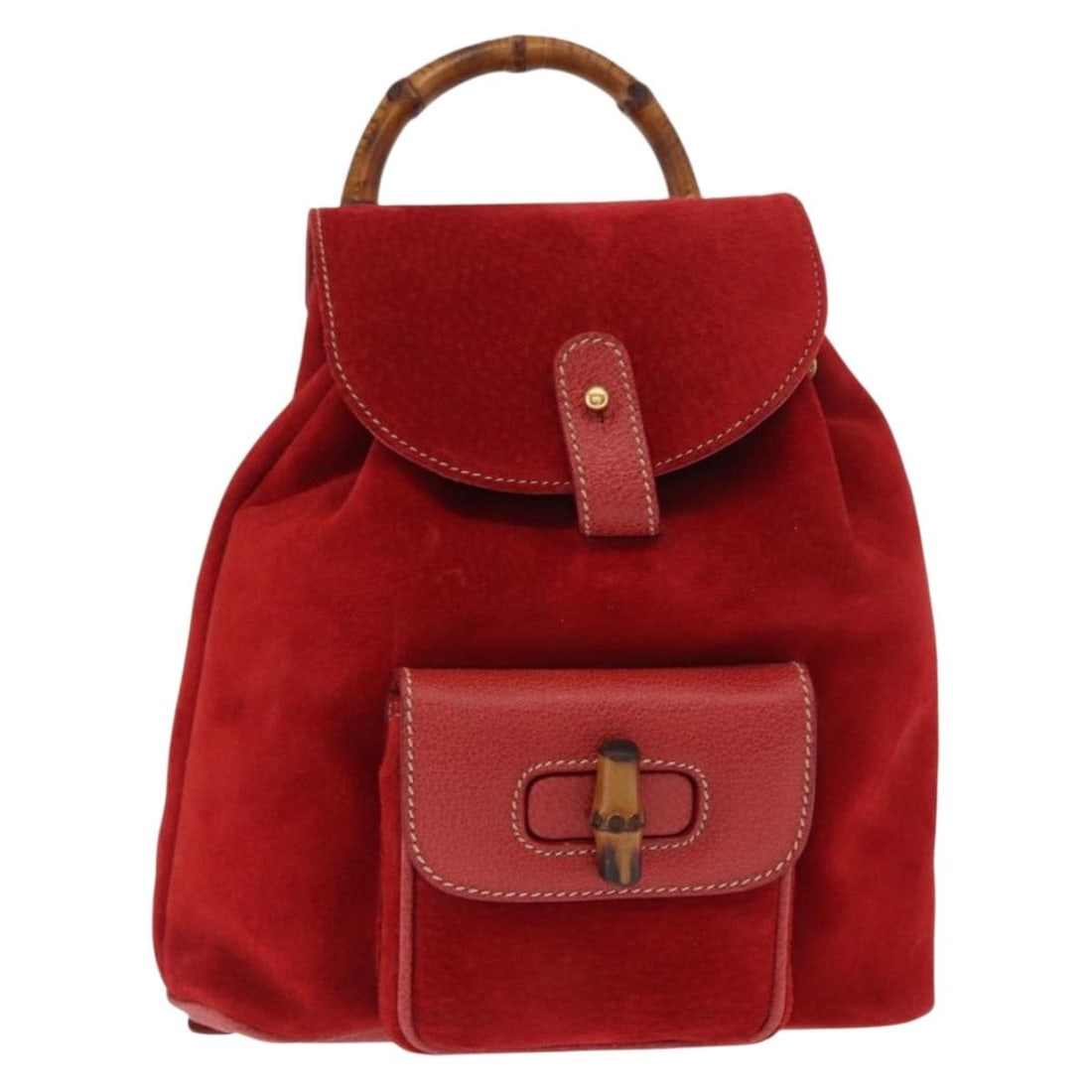 Red Suede Gucci Bamboo Backpack Vintage Style for Women (1 of 18)