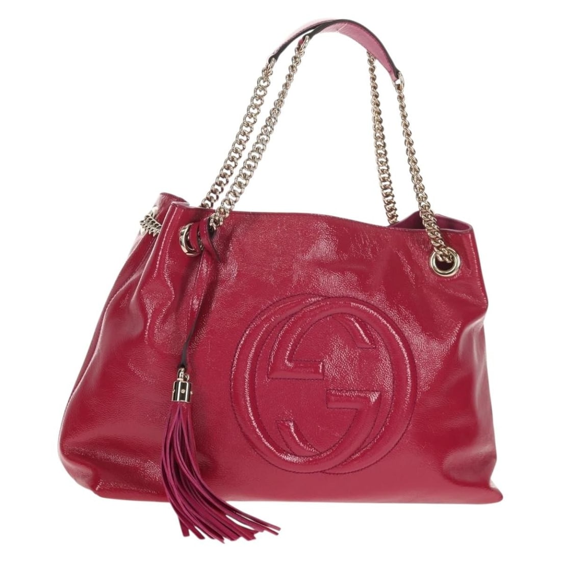 GUCCI Soho Chain Shoulder Bag Patent Leather Pink Gold 308982 Auth: GUCCI Soho Chain Shoulder Bag Patent Leather Pink Gold 308982 Auth This GUCCI Chain Soho Shoulder Bag is a stunning blend of style and luxury, crafted from high-quality patent leather in a beautiful p