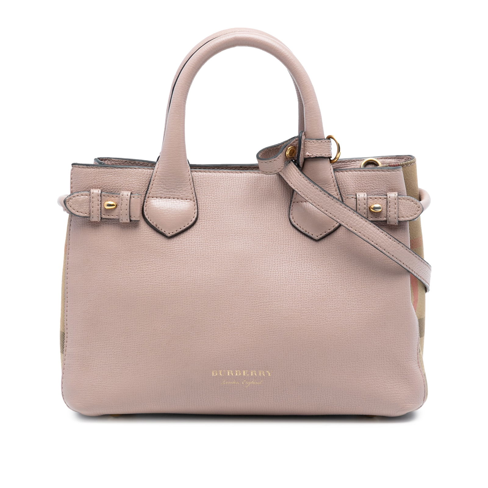 Burberry Banner Satchel Small Calfskin Leather with House Check Brown: Burberry Banner Satchel Small Calfskin Leather with House Check Brown This Burberry Small Grainy Calfskin and House Check Banner Satchel is crafted from leather and features rolled leather handles, an