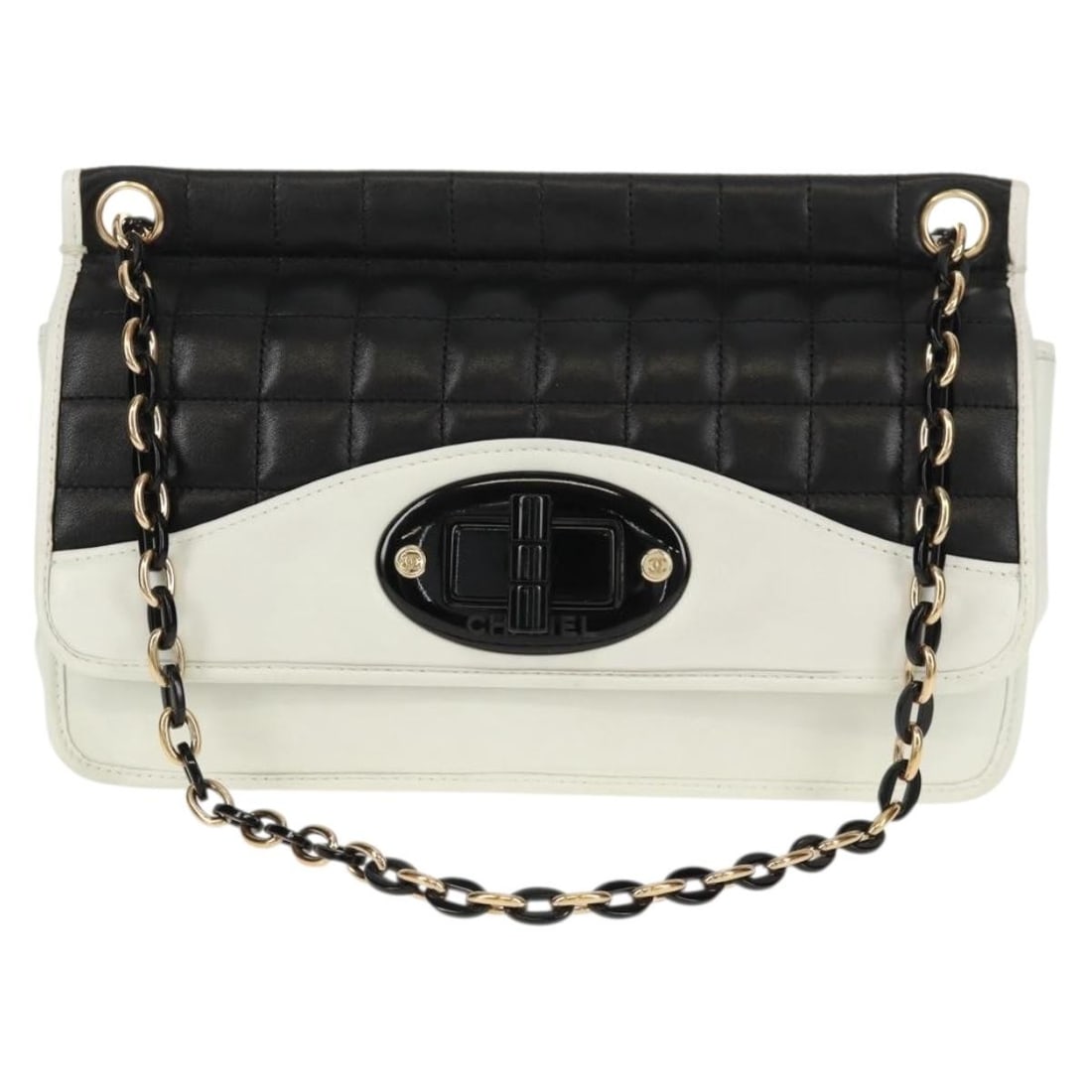 Chanel Mademoiselle Quilted Lambskin Shoulder Bag Chocolate Bar: Chanel Mademoiselle Quilted Lambskin Shoulder Bag Chocolate Bar The Chanel Chocolate Bar Mademoiselle Shoulder Bag is crafted from black quilted lambskin leather designed for women. It features a shou