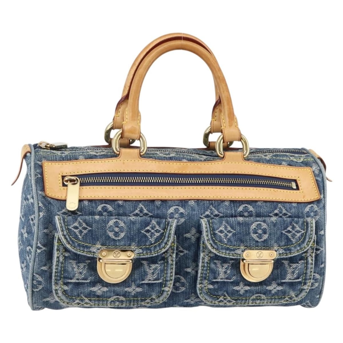 LOUIS VUITTON Monogram Denim Neo Speedy Hand Bag Blue M95019 Authentic: LOUIS VUITTON Monogram Denim Neo Speedy Hand Bag Blue M95019 Authentic This elegant LOUIS VUITTON Monogram Denim Neo Speedy Hand Bag showcases a chic blue color, crafted from durable Monogram Denim Ca